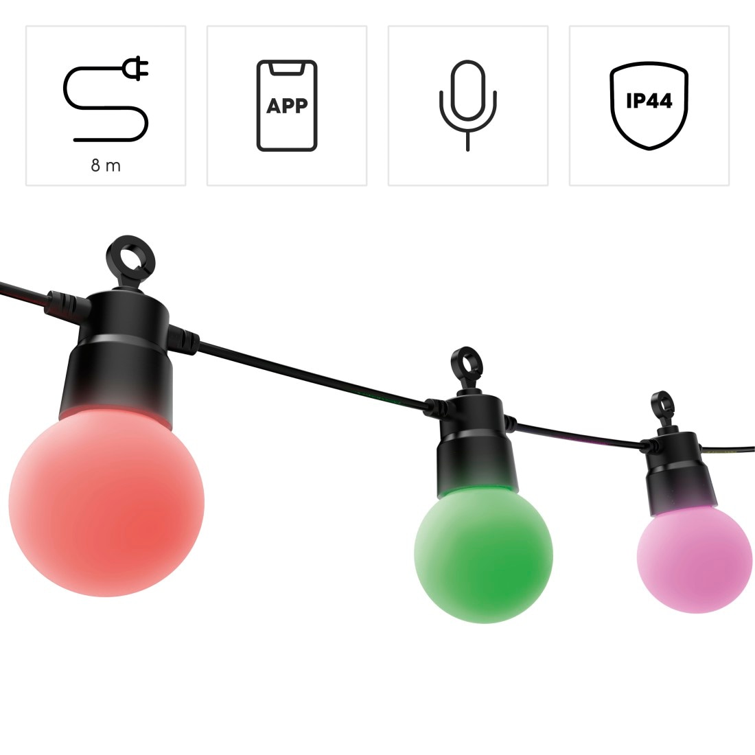 Hama LED-Lichterkette »LED Lichterkette Outdoor (mit App, 12 Glühbirnen, 16 Mio. Farben, 8 m)«