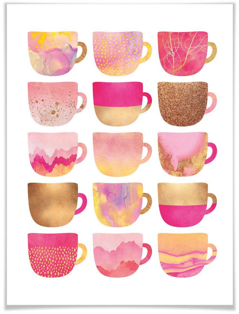Wall-Art Pink«, St.) »Kaffeetassen auf & Besteck, Raten Poster Geschirr (1 bestellen