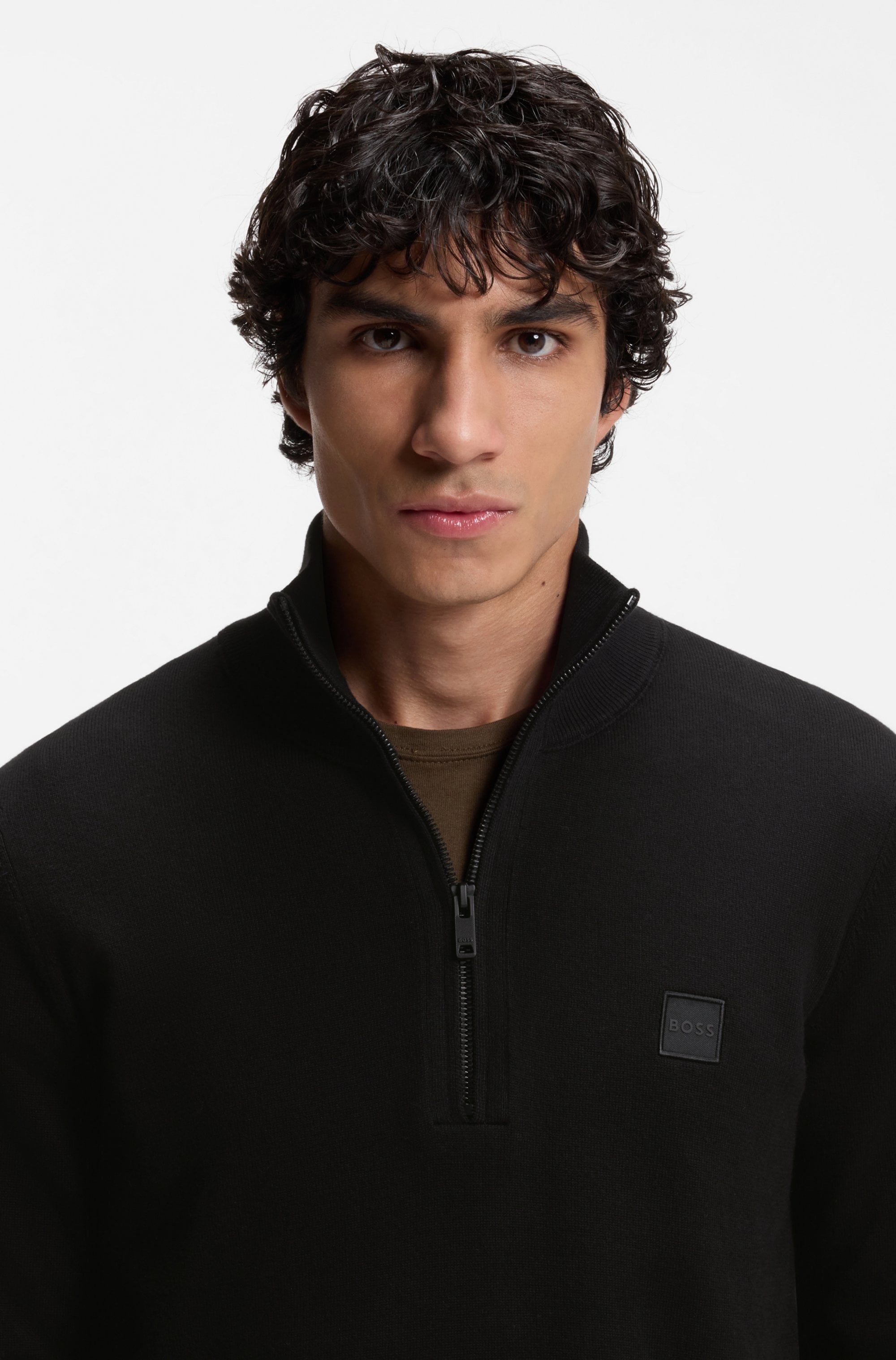 BOSS ORANGE Rollkragenpullover »Kanobix Half Zip Cotton Cashmere« Regular fit, Stehkragen mit Reißverschluss, Ton-in-Ton Logo