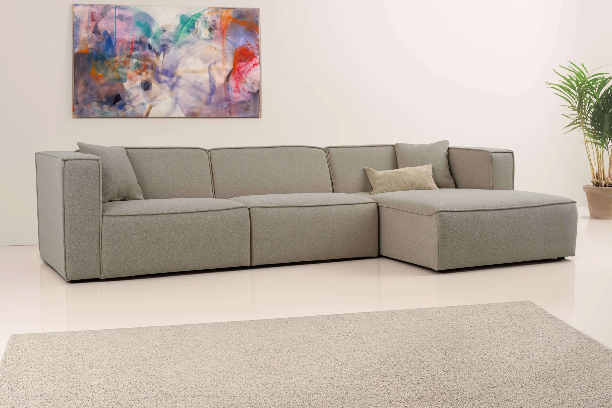 OTTO home Ecksofa »Tammie«, Breite 312 cm, Webstoff fein, bodentief, mit Wellenunterfederung