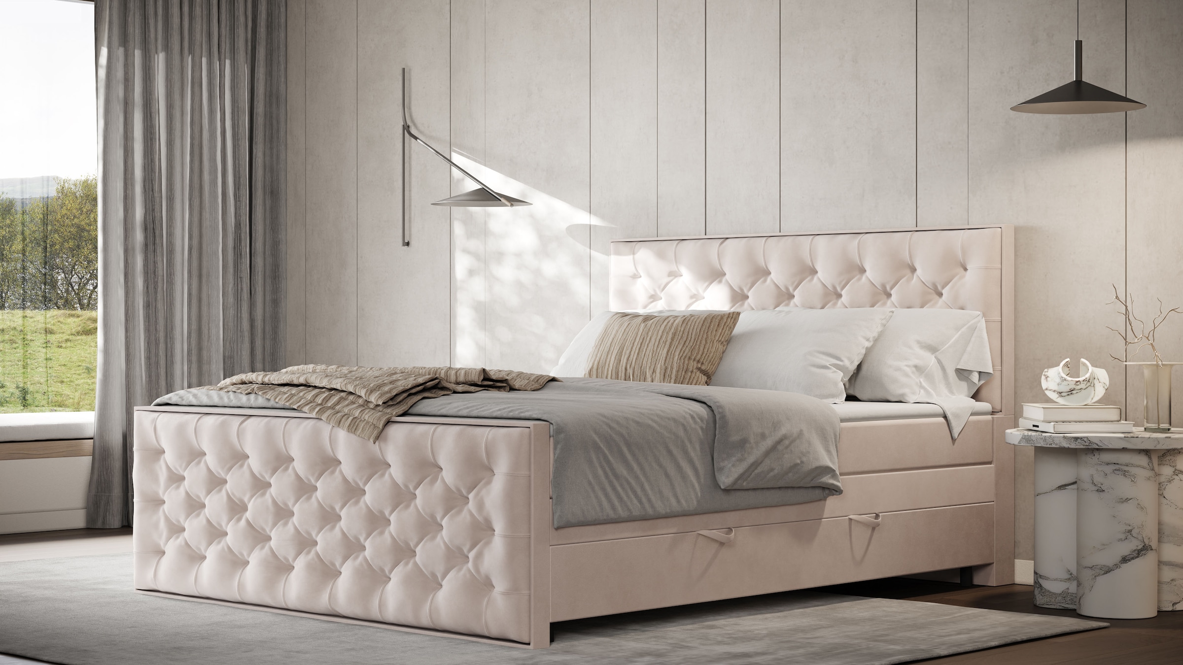 FORTE Boxspringbett »Lanciano Max inkl. zwei Bettkästen und Kaltschaum Topper« und einer 7-Zonen-Tonnentaschenfederkernmatratze H2/H3