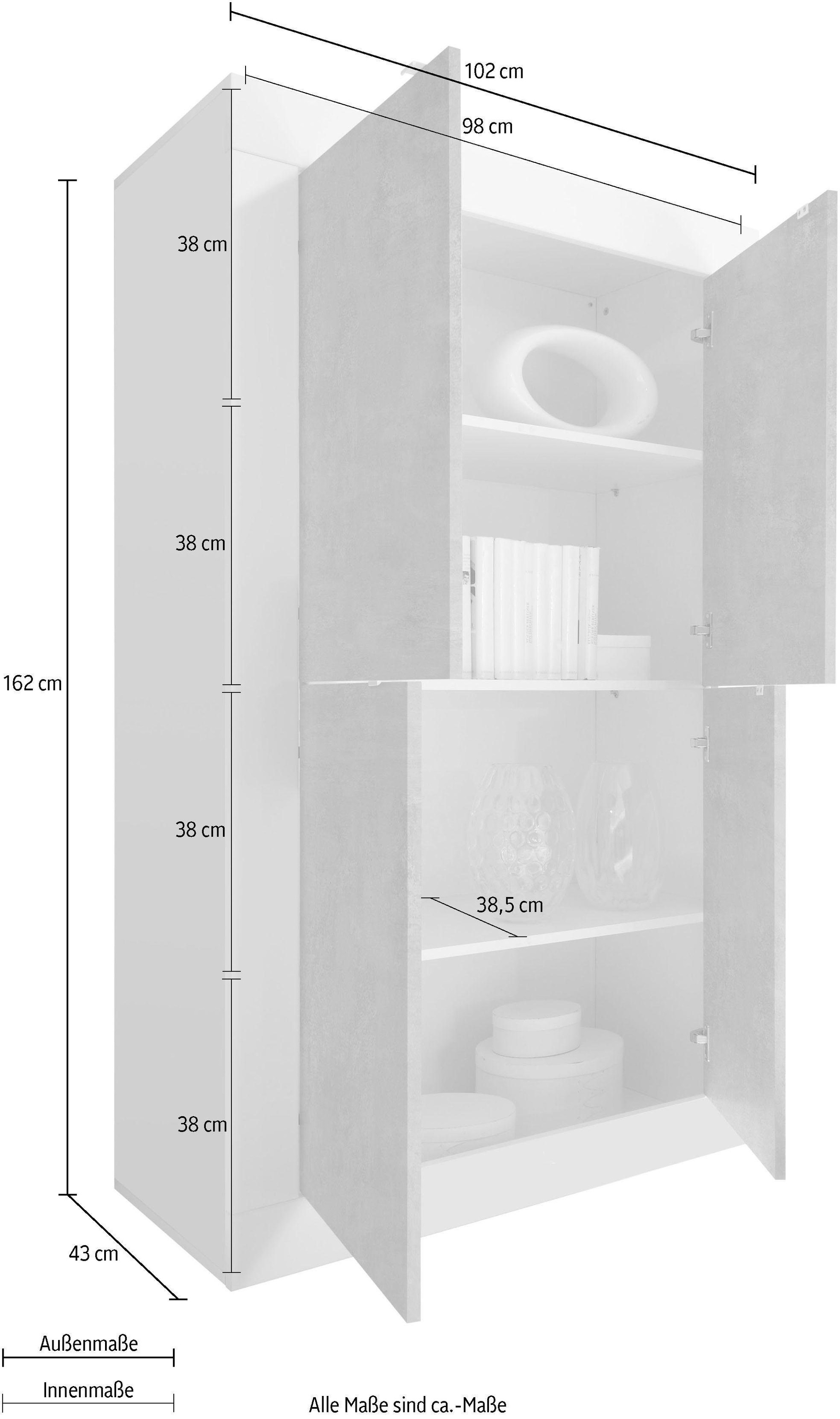 INOSIGN Highboard »Basic Höhe 162 cm, Breite 102 cm, Kommode 4 Türen, Hochkommode«, Metallgriff, moderne Rahmenoptik, viel Stauraum, Farbauswahl
