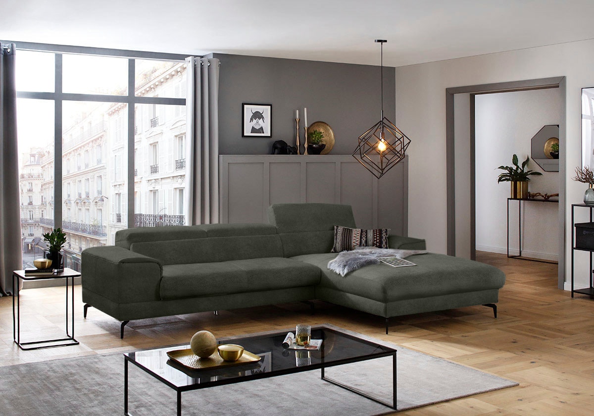W.SCHILLIG Ecksofa »piedroo, Designsofa mit tollem Sitzkomfort, L-Form«, Kopfteilverstellung, wahlweise mit Sitztiefenverstellung, Breite 303cm