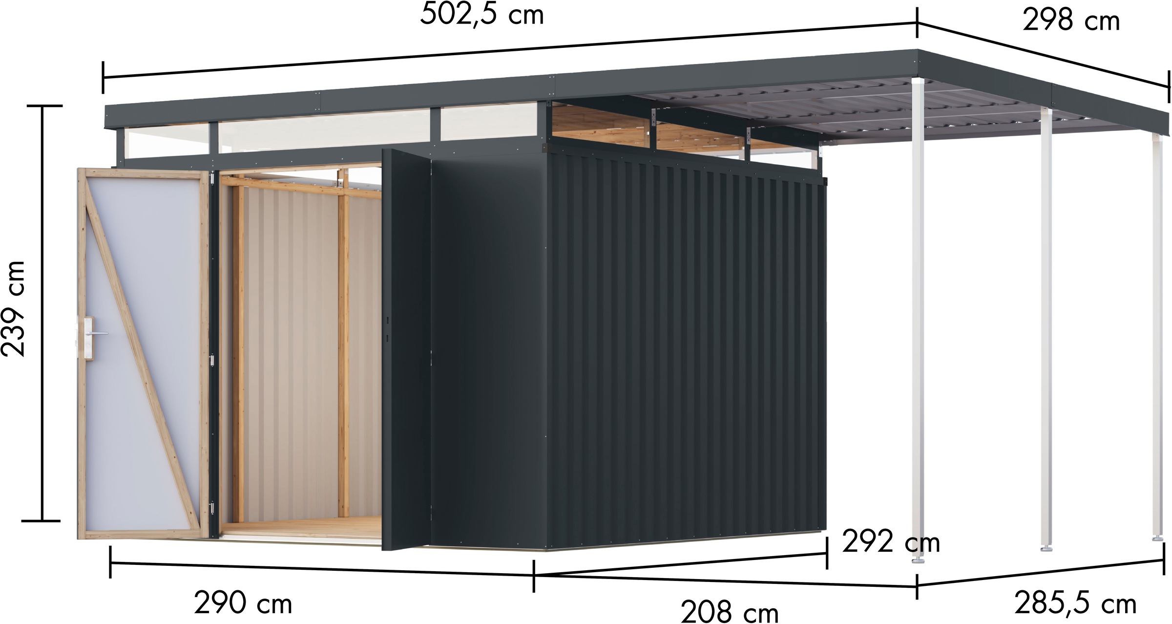 Karibu Gerätehaus »Titanium 3,5 SET mit Anbaudach« Made in Germany
