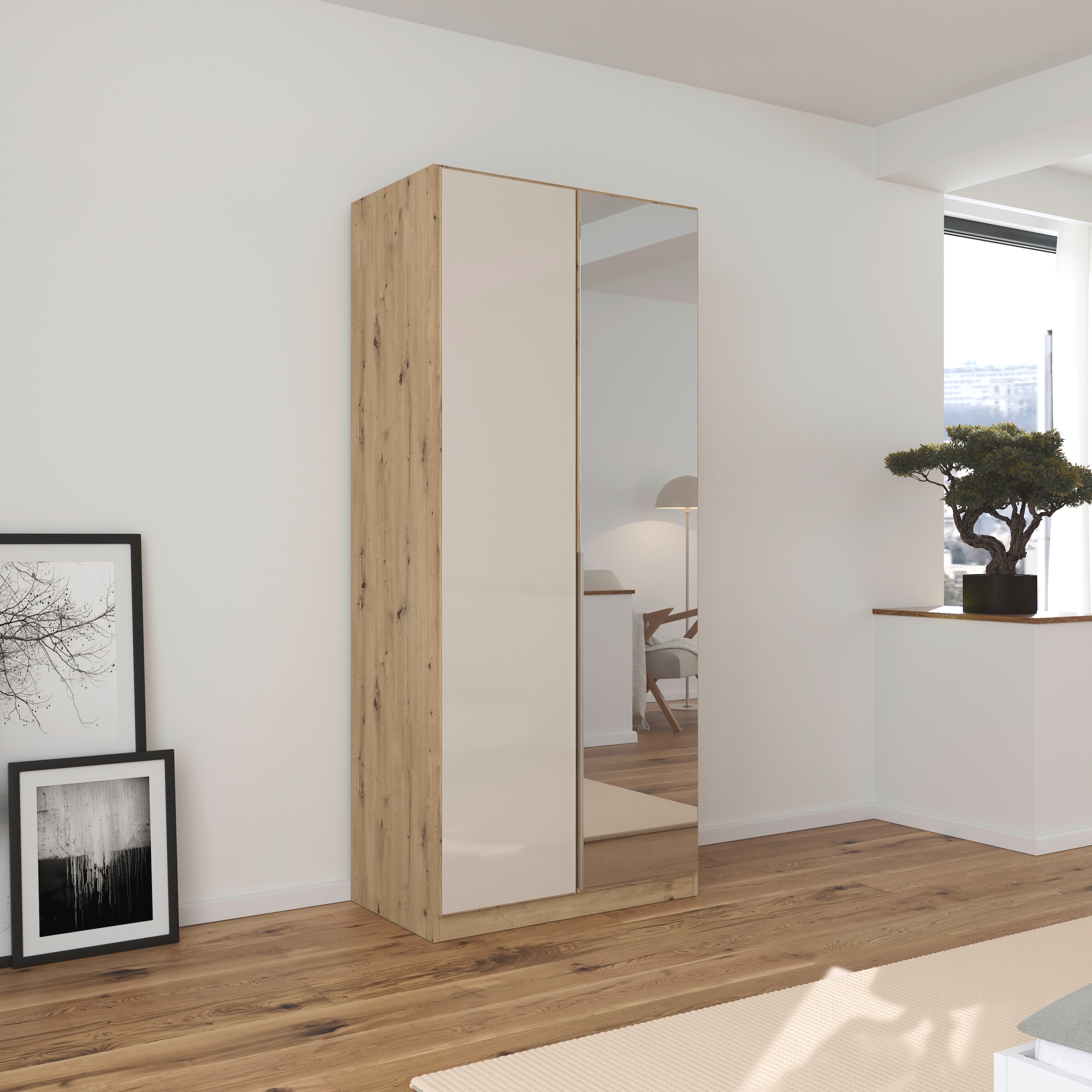rauch Drehtürenschrank »Kleiderschrank Kleiderschränke Schrank Garderobe AGORDO mit Glasfront«, (in zwei Griff-Farben), durchdachte Innenausstattung, in 6 Breiten und 2 Höhen MADE IN GERMANY