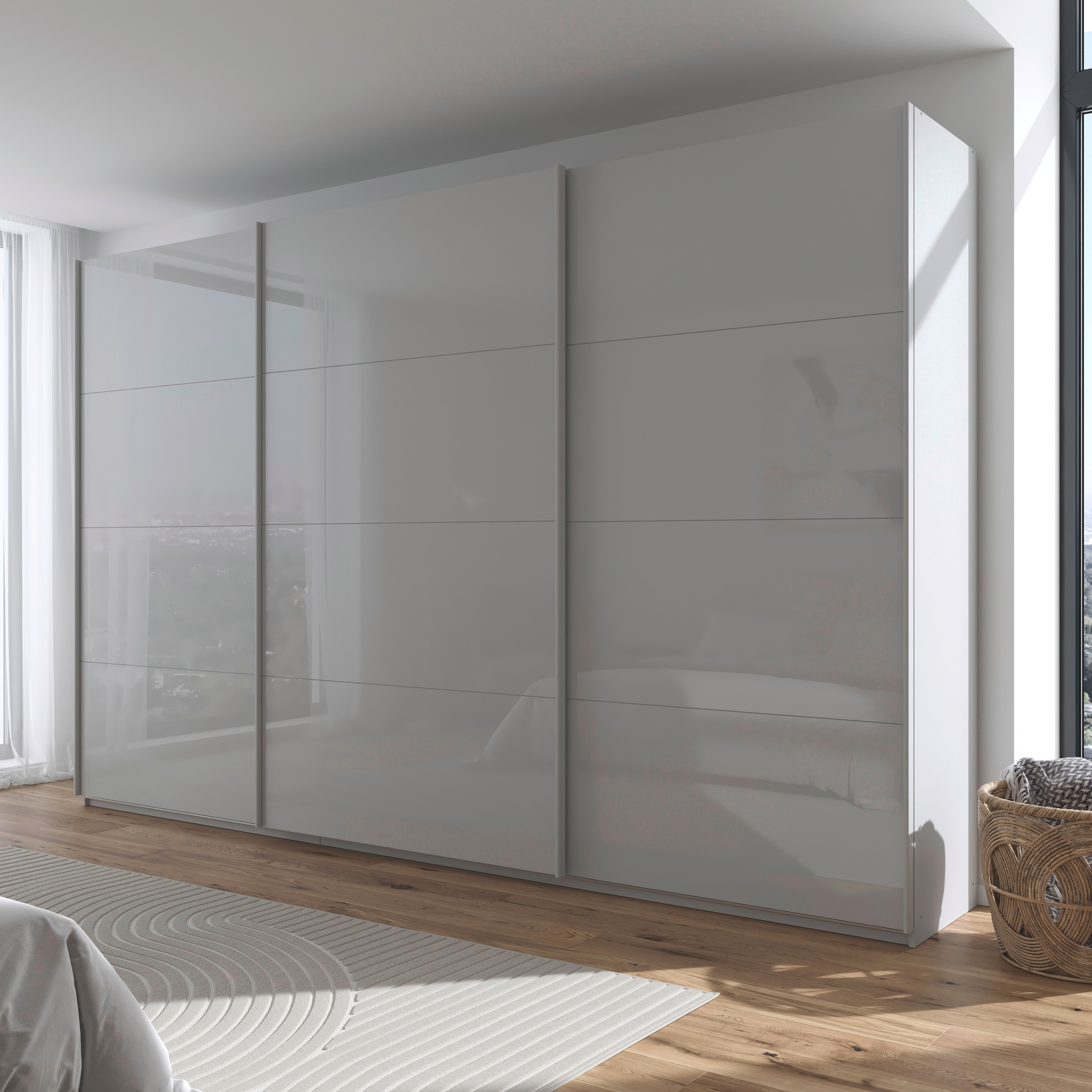 rauch Schwebetürenschrank »Kleiderschrank Kleiderschränke Schrank Garderobe AGORDO mit Glasfront«, durchdachte Innenausstattung, in 4 Breiten und 2 Höhen MADE IN GERMANY