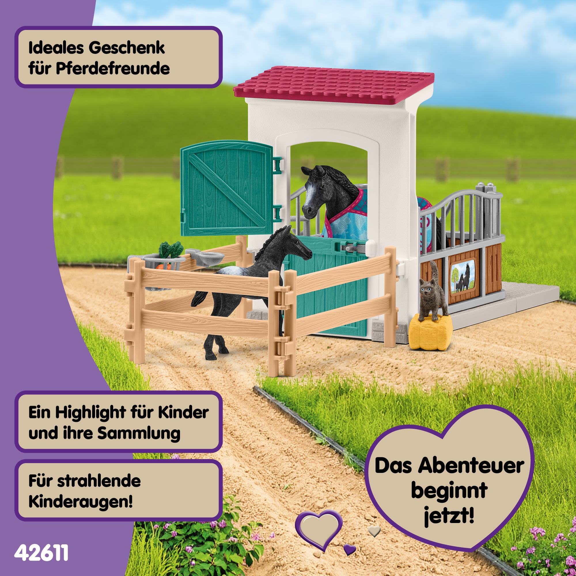 Schleich® Spielwelt »HORSE CLUB, Pferdebox mit Stute und Fohlen (42611)«