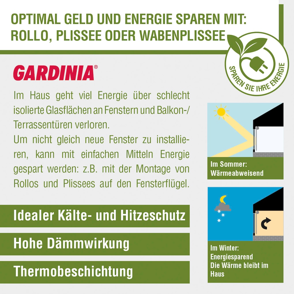 GARDINIA Wabenplissee »EASYFIX Wabenplissee mit 2 Bedienschienen«, Lichtschutz, energiesparend, ohne Bohren, verspannt