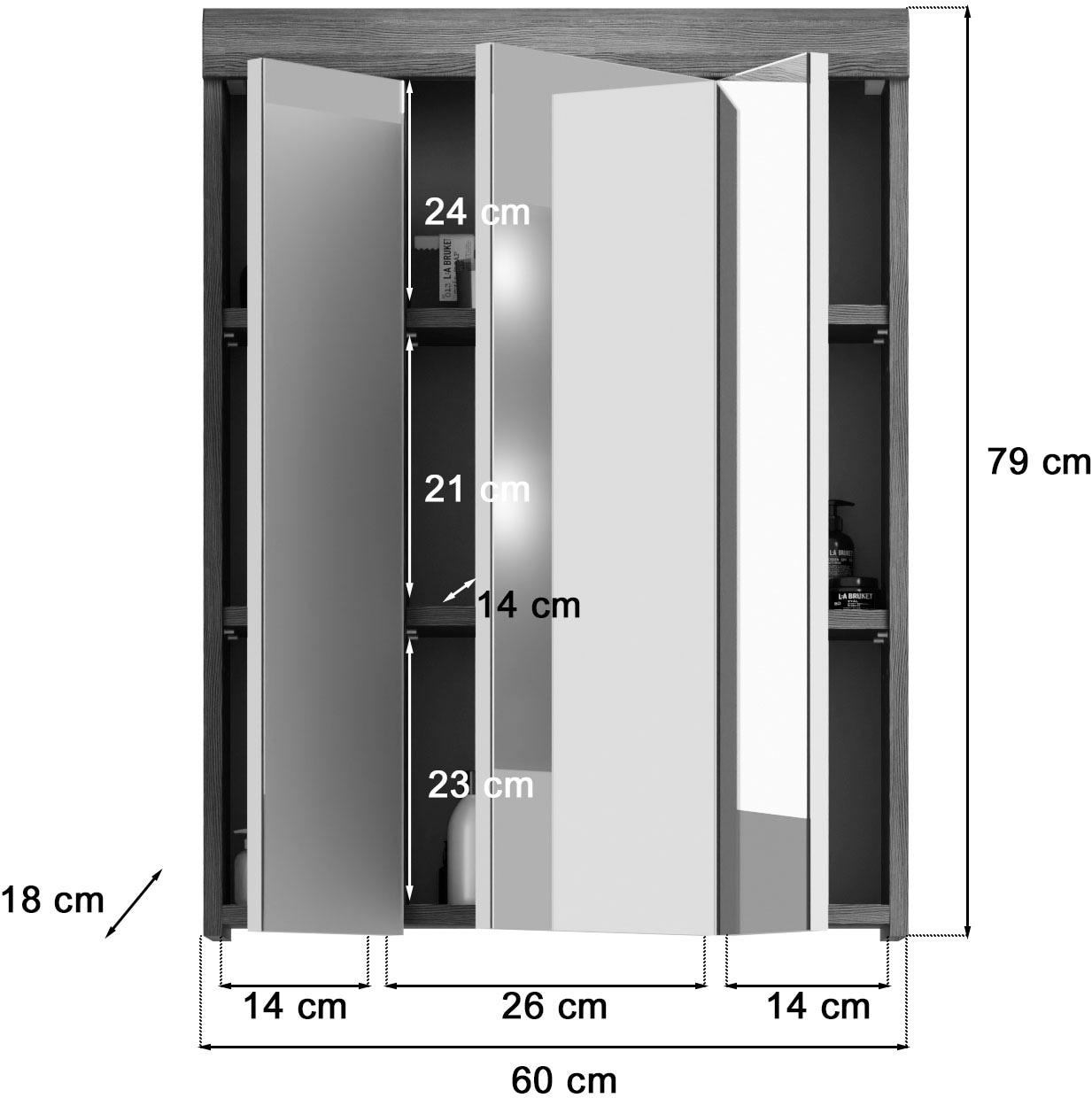 INOSIGN Badezimmerspiegelschrank »Siena, Breite 60cm, 3 Spiegeltüren, 9 Fächer, 6 Einlegeböden«, in verschiedenen Farben erhältlich, Badmöbel, Spiegel, Badschrank, Bad