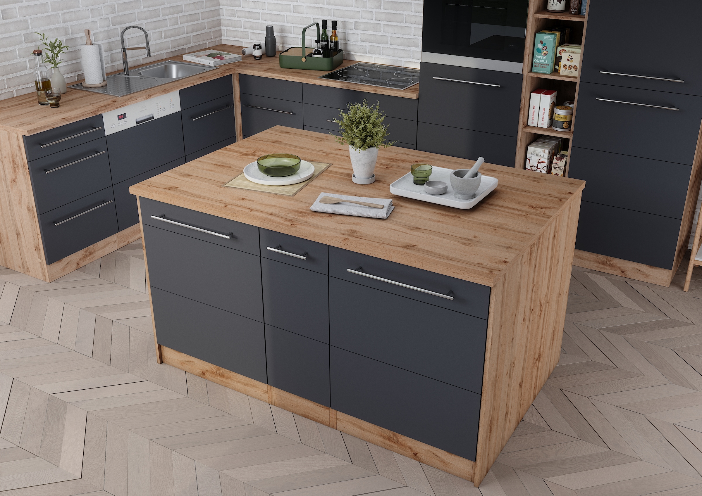 HELD MÖBEL Kücheninsel »Wien«, Breite 153 cm, MDF-Fronten, Flaschenregal