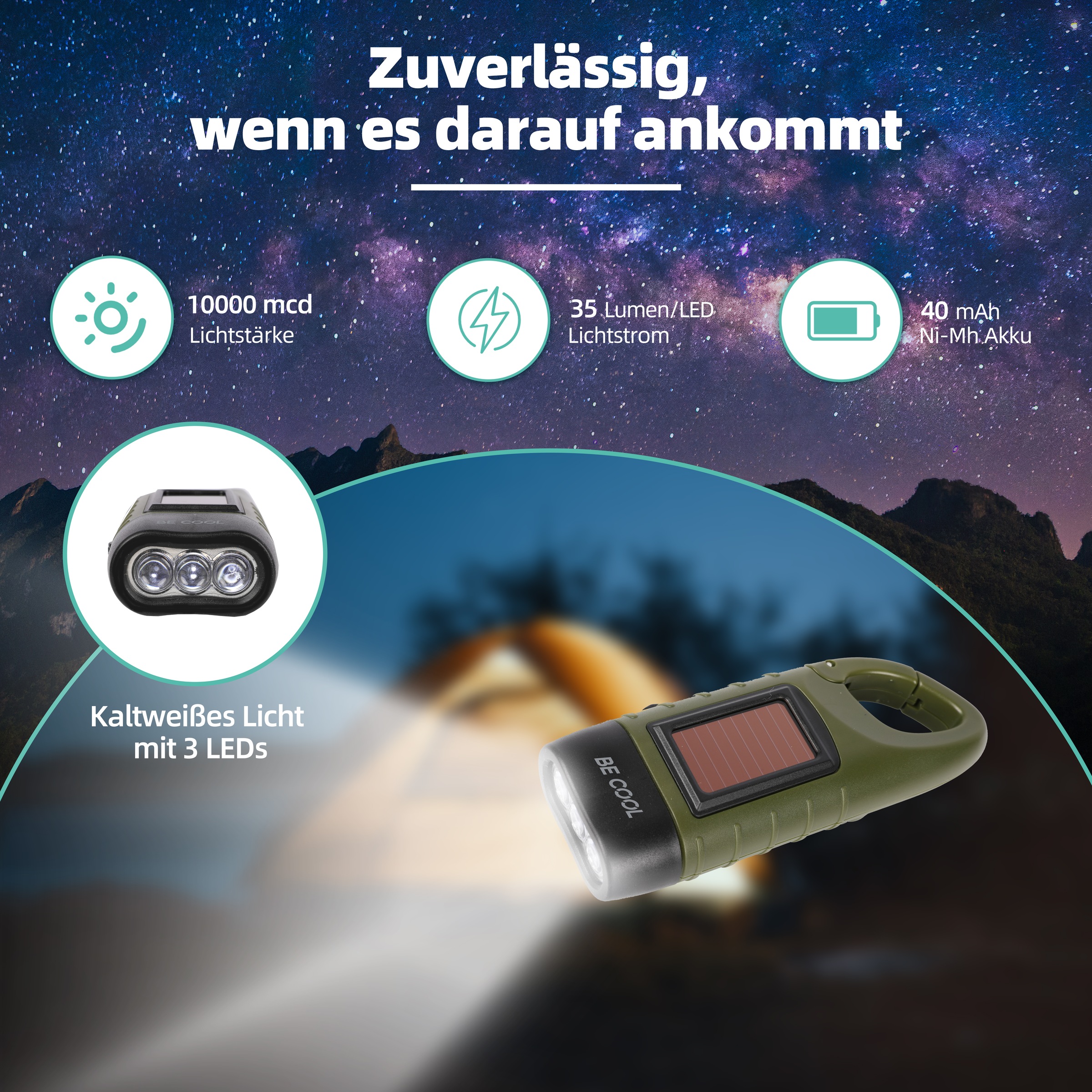 be cool Taschenlampe »Solartaschenlampe mit Kurbelfunktion«