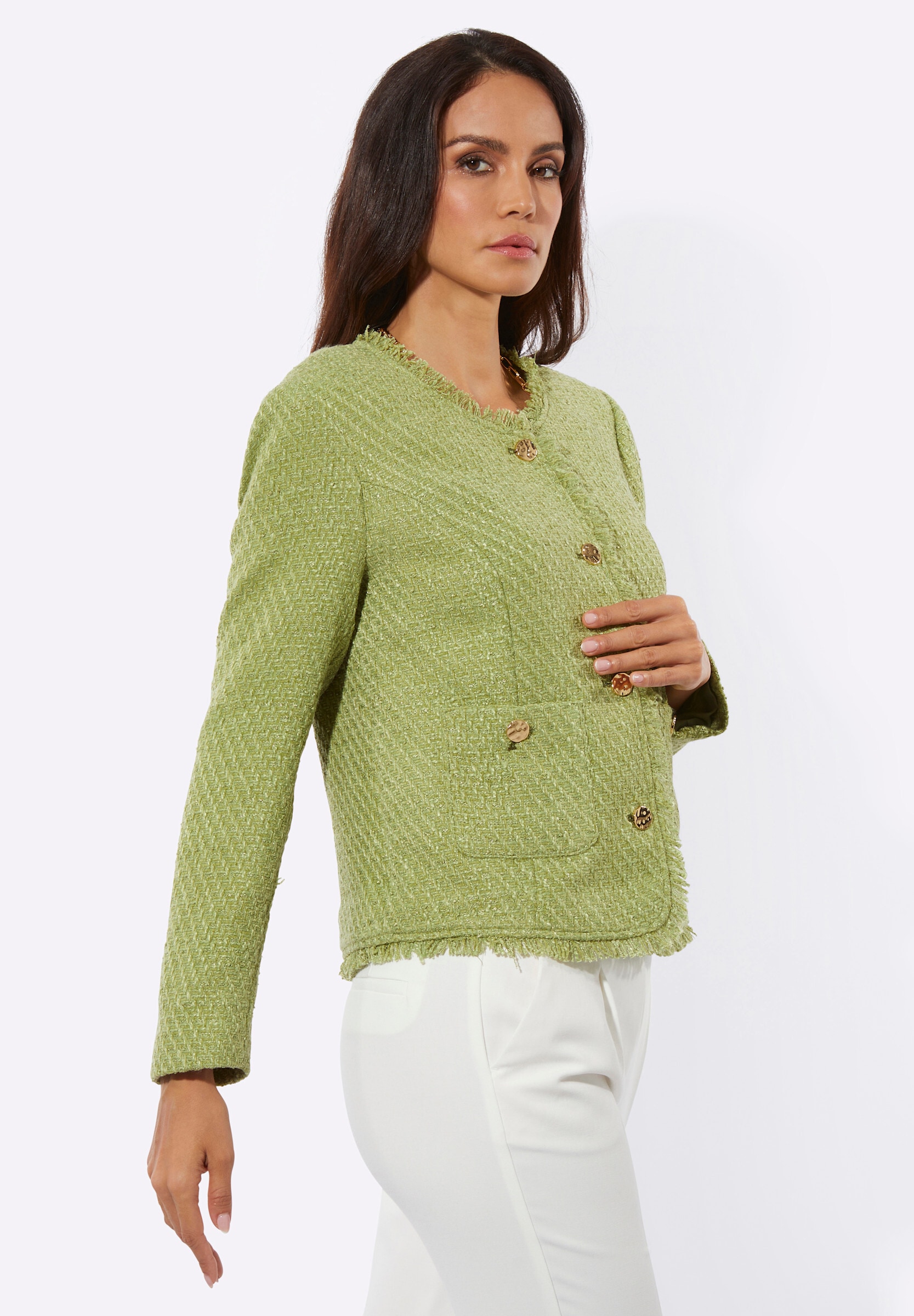 creation L Blusenblazer »Bouclé-Blazer Bouclé-Blazer mit Fransen-Verzierung«