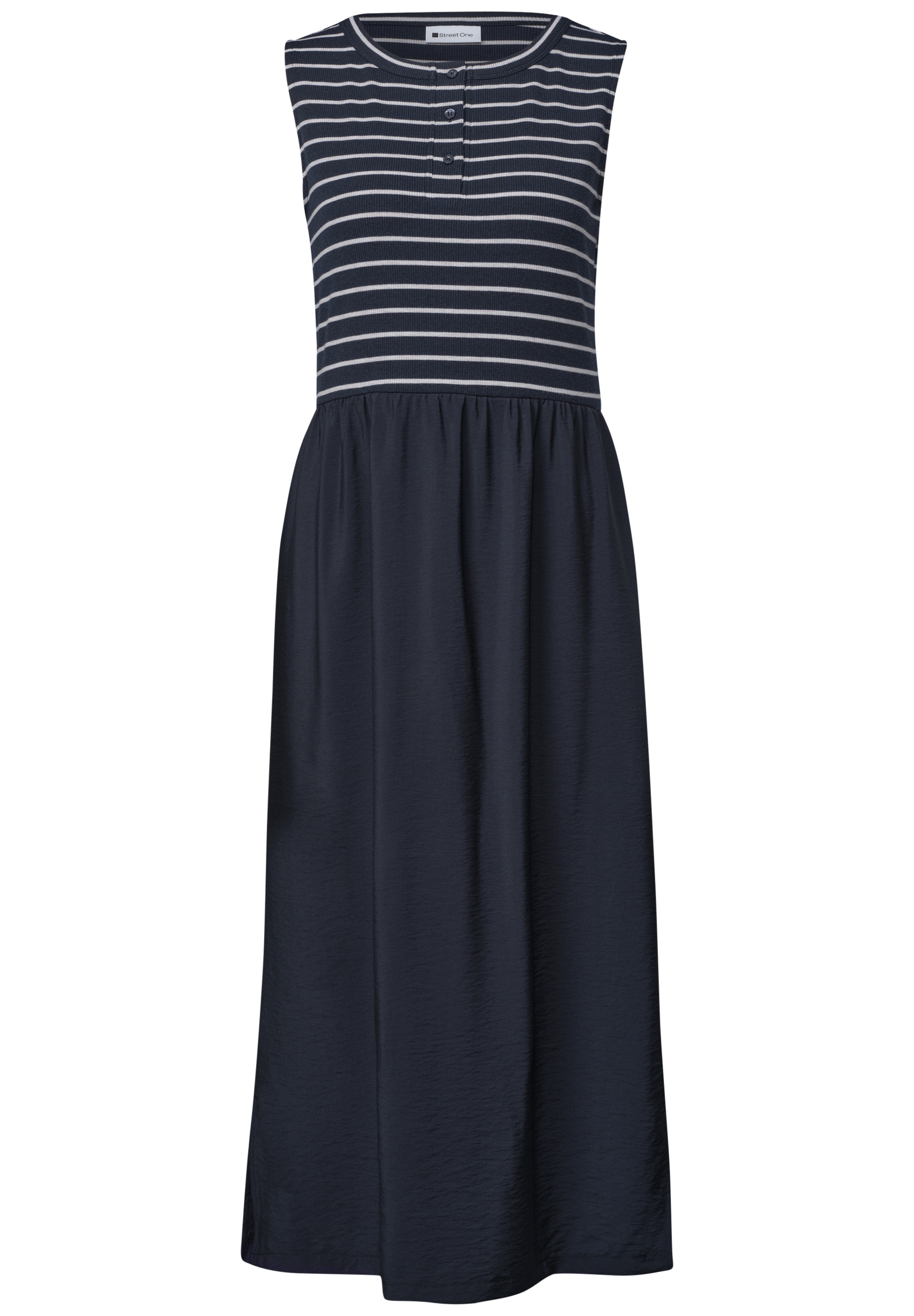 STREET ONE Midikleid Ohne Taschen ommerkleid mit Streifen und im Strukturmix und Knopfdetail