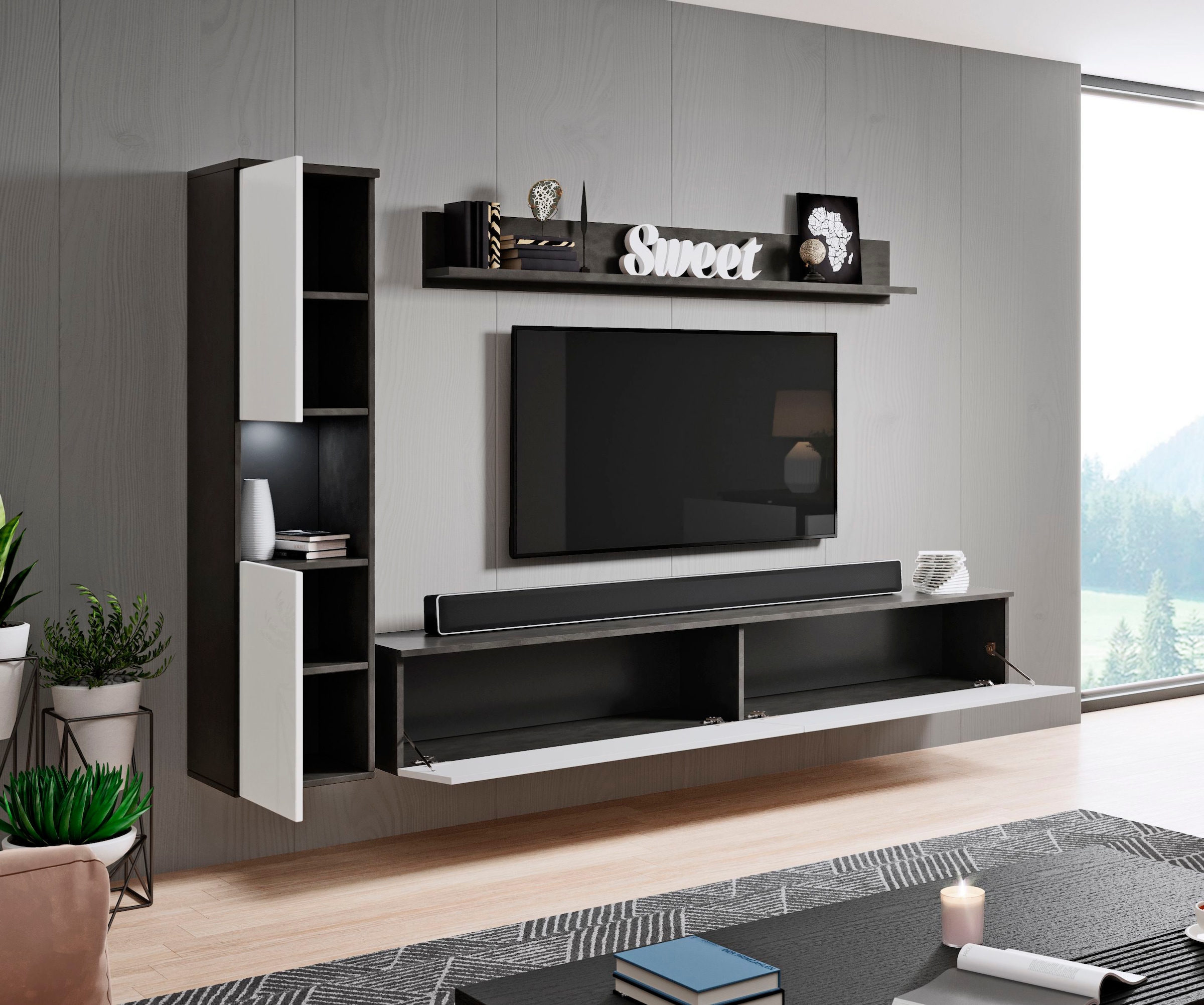 INOSIGN Wohnwand »PARIS«, (Komplett-Set, 3 St.), TV-Wand 220cm breite, grifflose Design, stehend und hängend montierbar