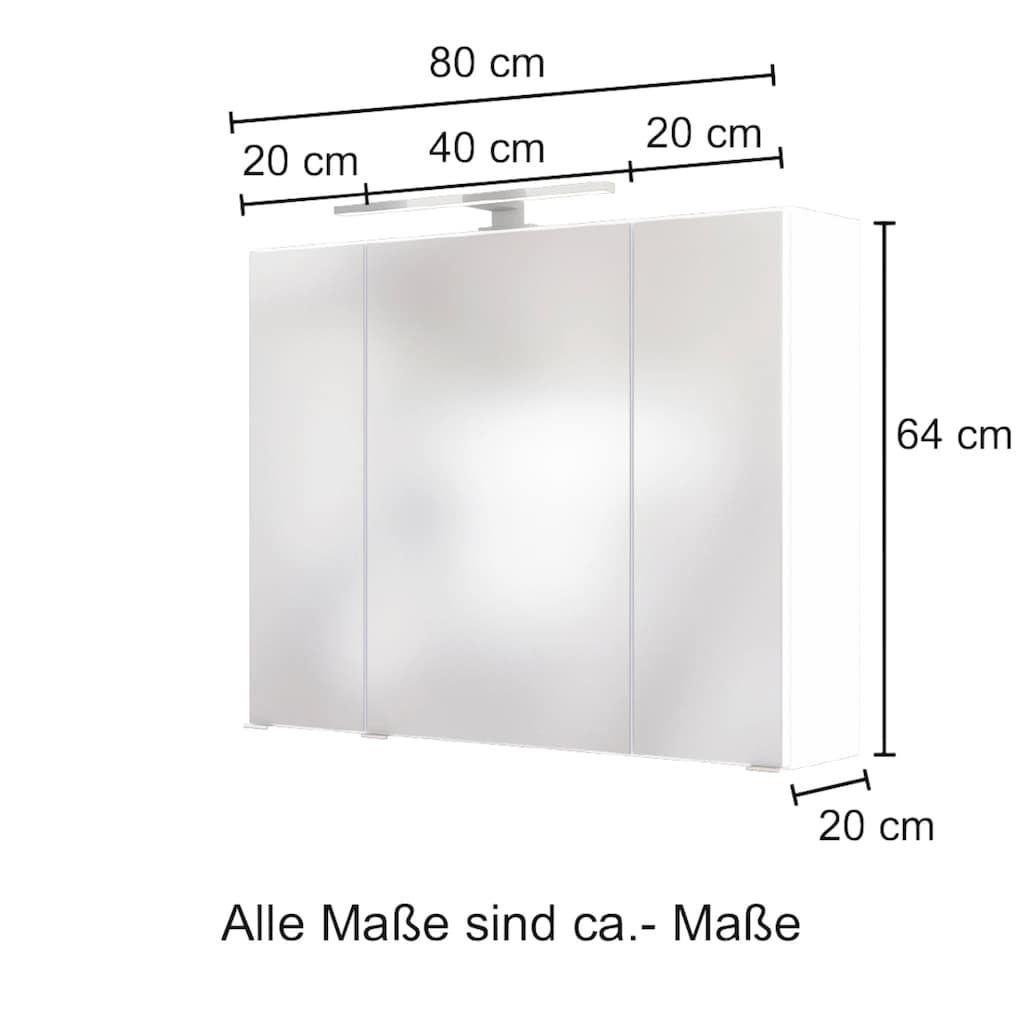 HELD MÖBEL Spiegelschrank »Baabe«, Breite 80 cm, mit 3D-Effekt, dank 3 Spiegeltüren