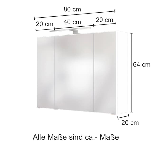 HELD MÖBEL Spiegelschrank »Baabe«, Breite 80 cm, mit 3D-Effekt, dank 3  Spiegeltüren online kaufen | mit 3 Jahren XXL Garantie