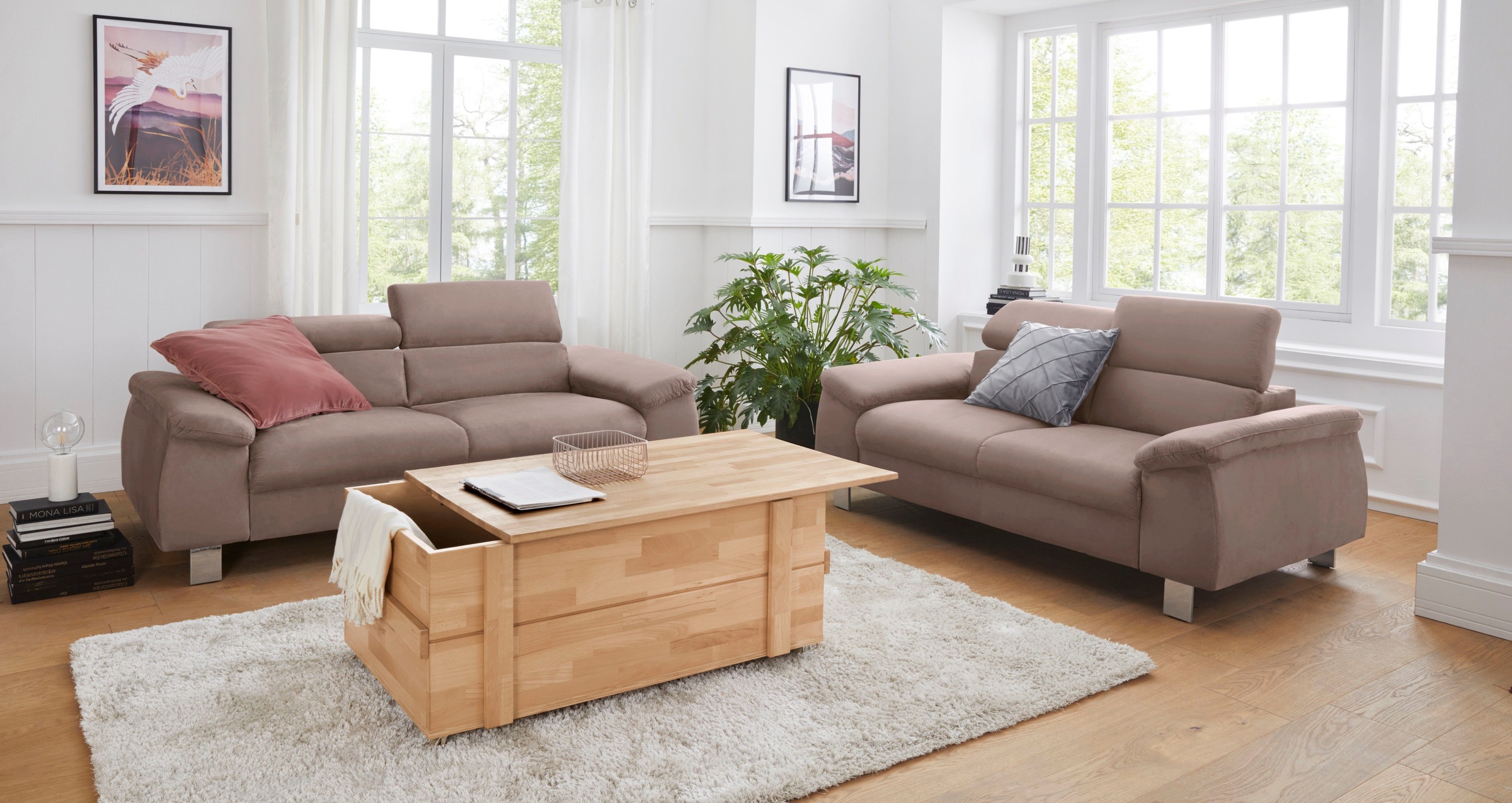 COTTA Polstergarnitur »Komaris«, (Set), Set bestehend aus: 2-Sitzer mit Kopfteilverstellung & Hocker