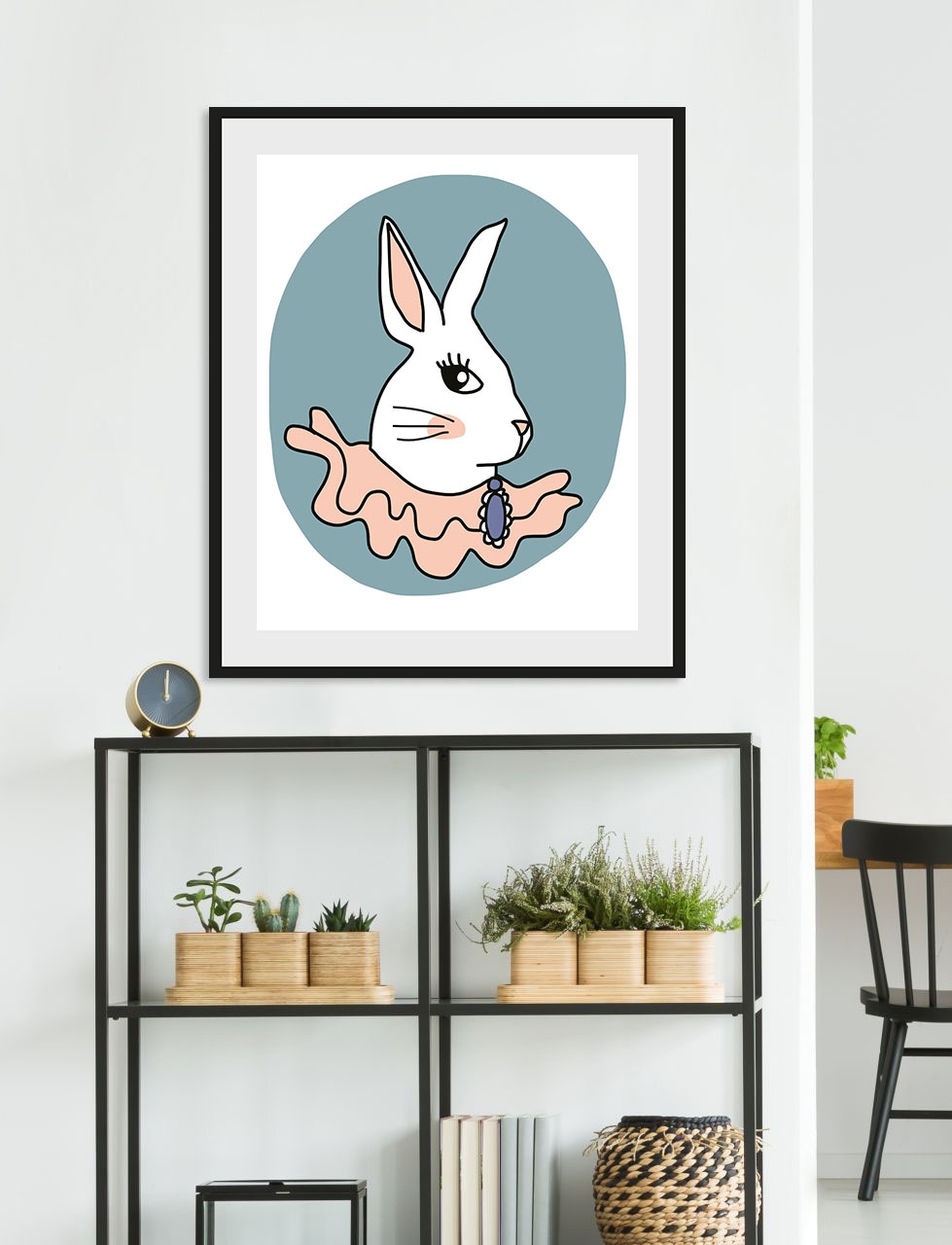 queence Bild »Stina«, Hase-Hasen-Kunst-Haustiere, (1 St.), HD Premium Poster-Druck inkl. Holzrahmen