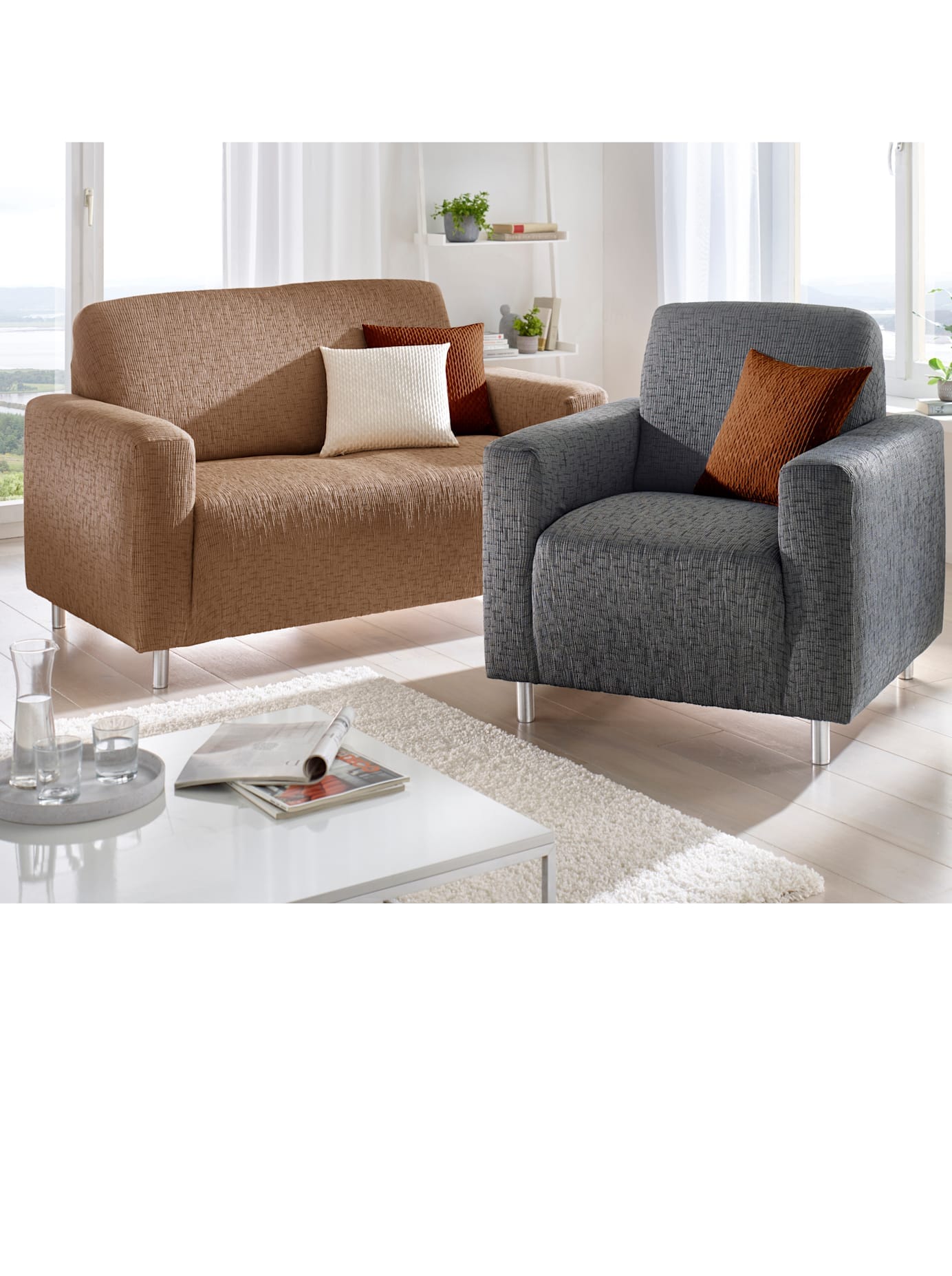 Hussen-Set, grau, Kunstfaser, 4 - 3-Sitzer-Husse