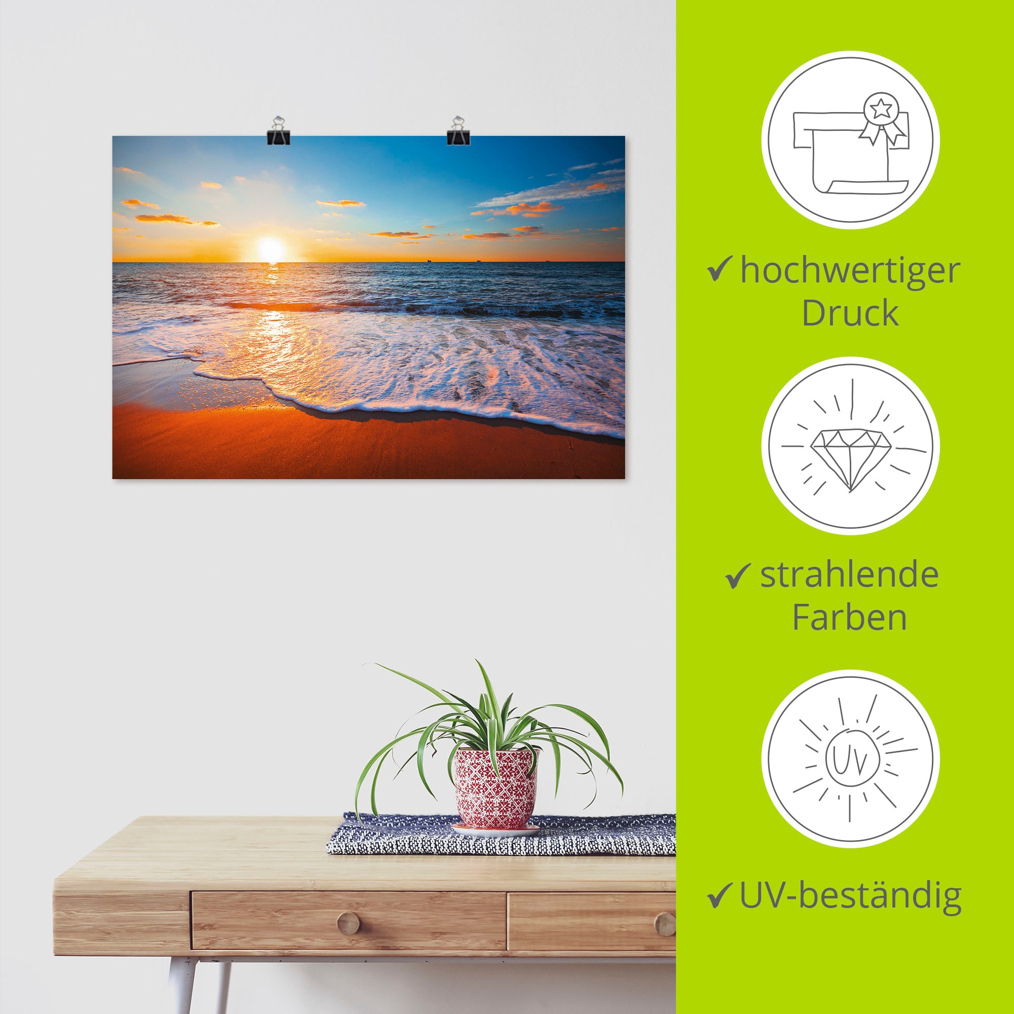 Artland Wandbild »Sonnenuntergang und das Meer« Strand 1 Stk. tlg. als Leinwandbild, Poster in verschied. Größen