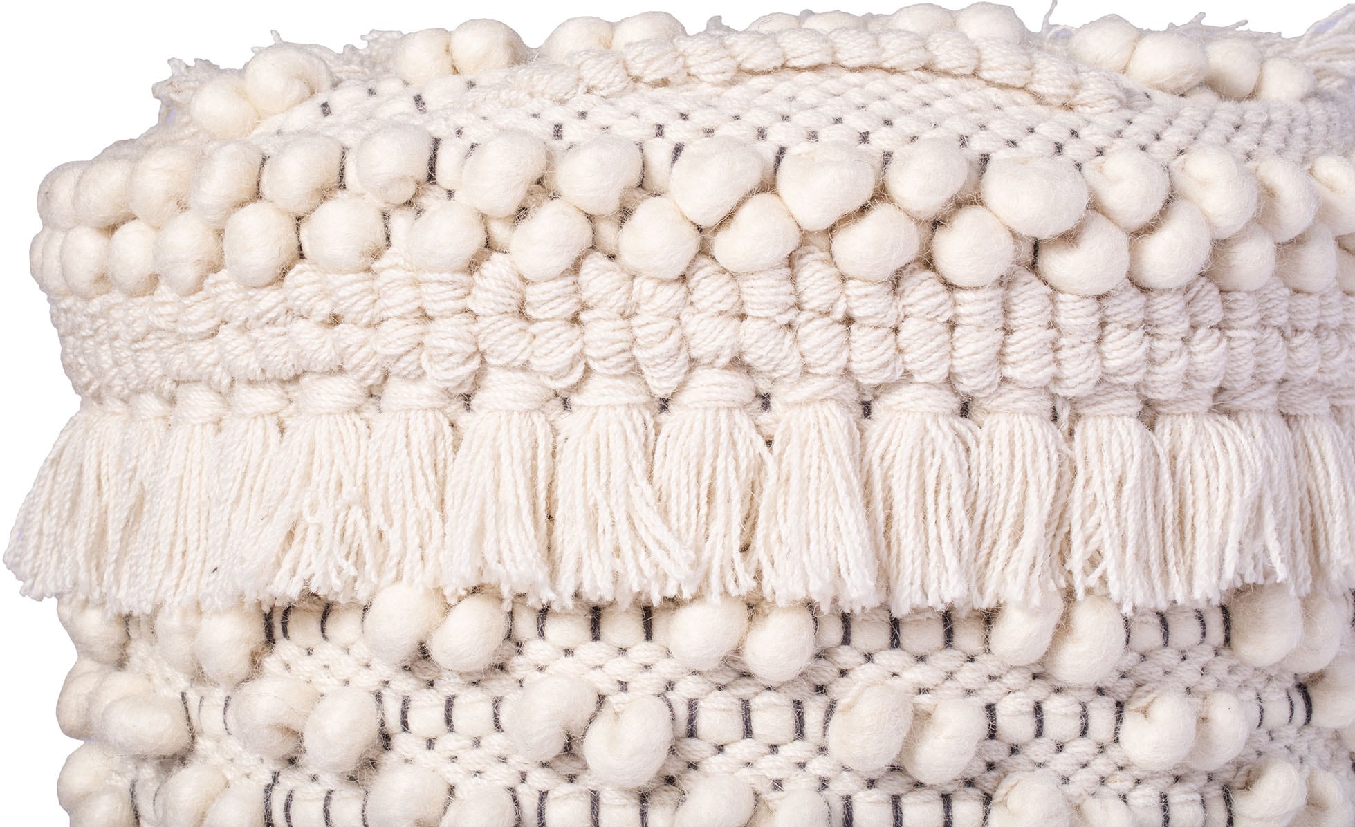 Kayoom Sitzhocker »Hocker Bohist 325, charaktergebende Strukturen mit Fransen und Quasten«, (1 St.), handgefertigtes Unikat, Boho-Style, gut kombinierbar