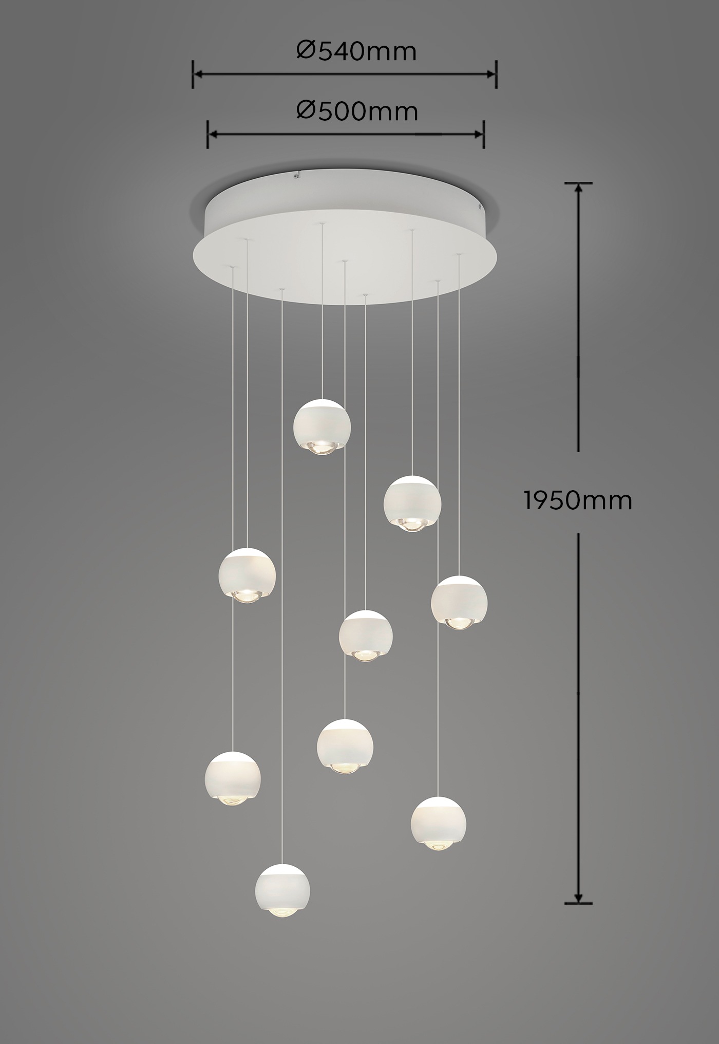 Musterring LED Pendelleuchte »CANNON, 9-flammige LED Hängelampe 5W 500Lumen 2300-4000K CCT« LED-Board 1 Stk. Farbwechsler | warmweiß - kaltweiß mit Fernbedienung, stufenlos höhenverstellbar max 195cm dimmbar Memory