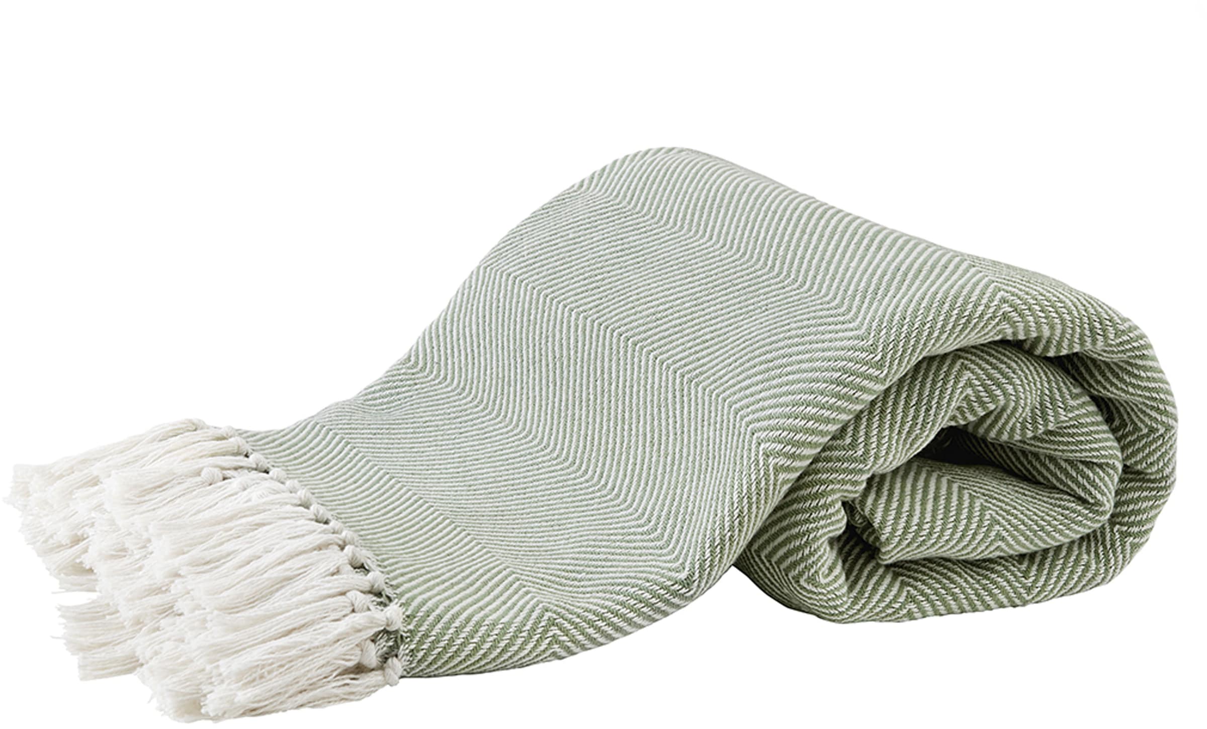 Primera Tagesdecke "Fransen" mit stylischem Fransenrand und Fischgrat-Muster