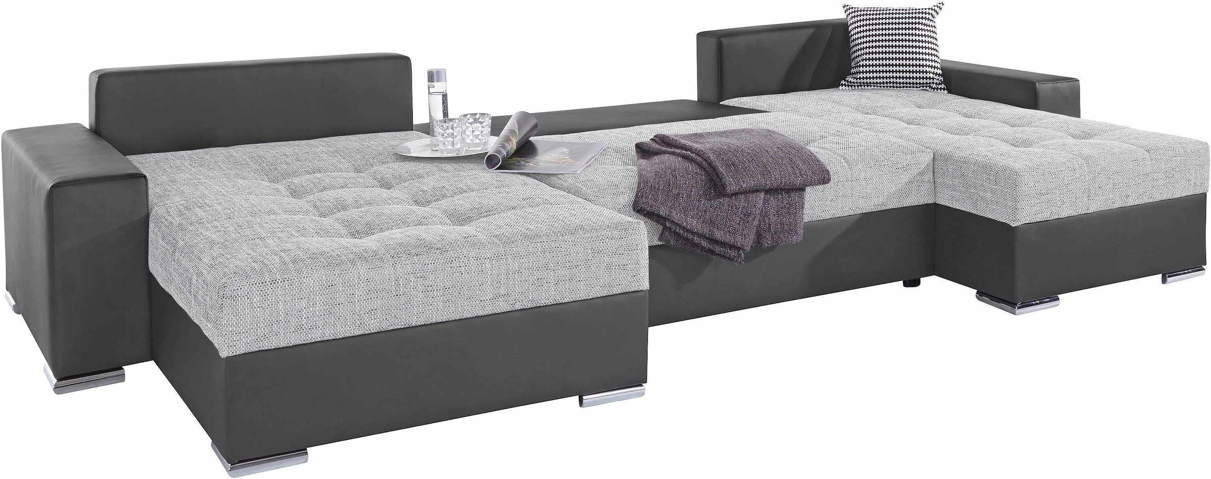 COLLECTION AB Wohnlandschaft »XXL-Josy U-Form, Breite 333 cm, mit 2 Recamieren 77 & 97 cm«, inkl. Bettfunktion, Bettkasten, mit 5 gleich großen Rückenkissen