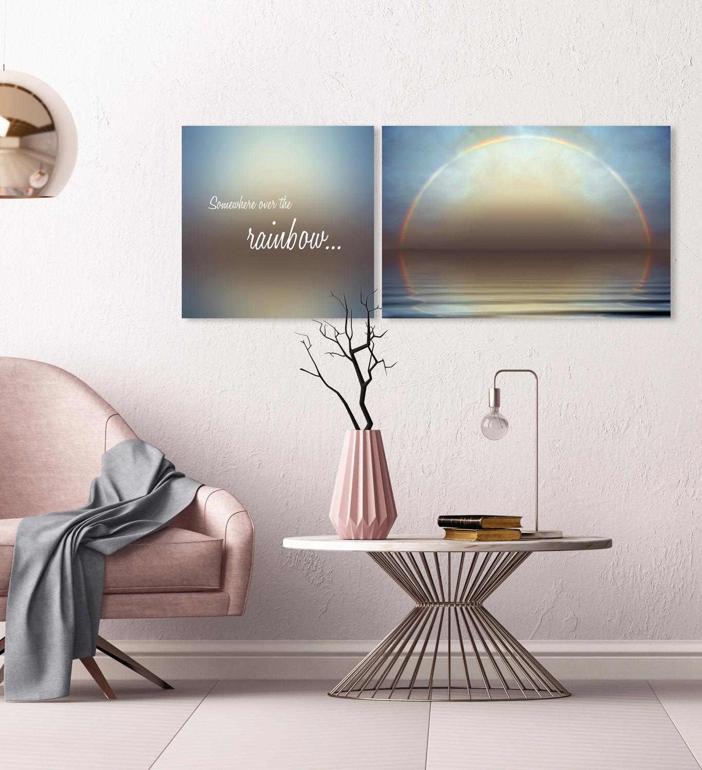 queence Leinwandbild »Rainbow«, Himmel-Himmelsbilder-Kunst-Modern-Spa-Spa Bilder-Sprüche-Sprüche & Texte-Schriftzug-Schriftzüge-Liebessprüche-Sonnenaufgang-Seelandschaft, (Set), Premium-Leinwandstoff, Handarbeit aus Deutschland, Spruch, 2er Set