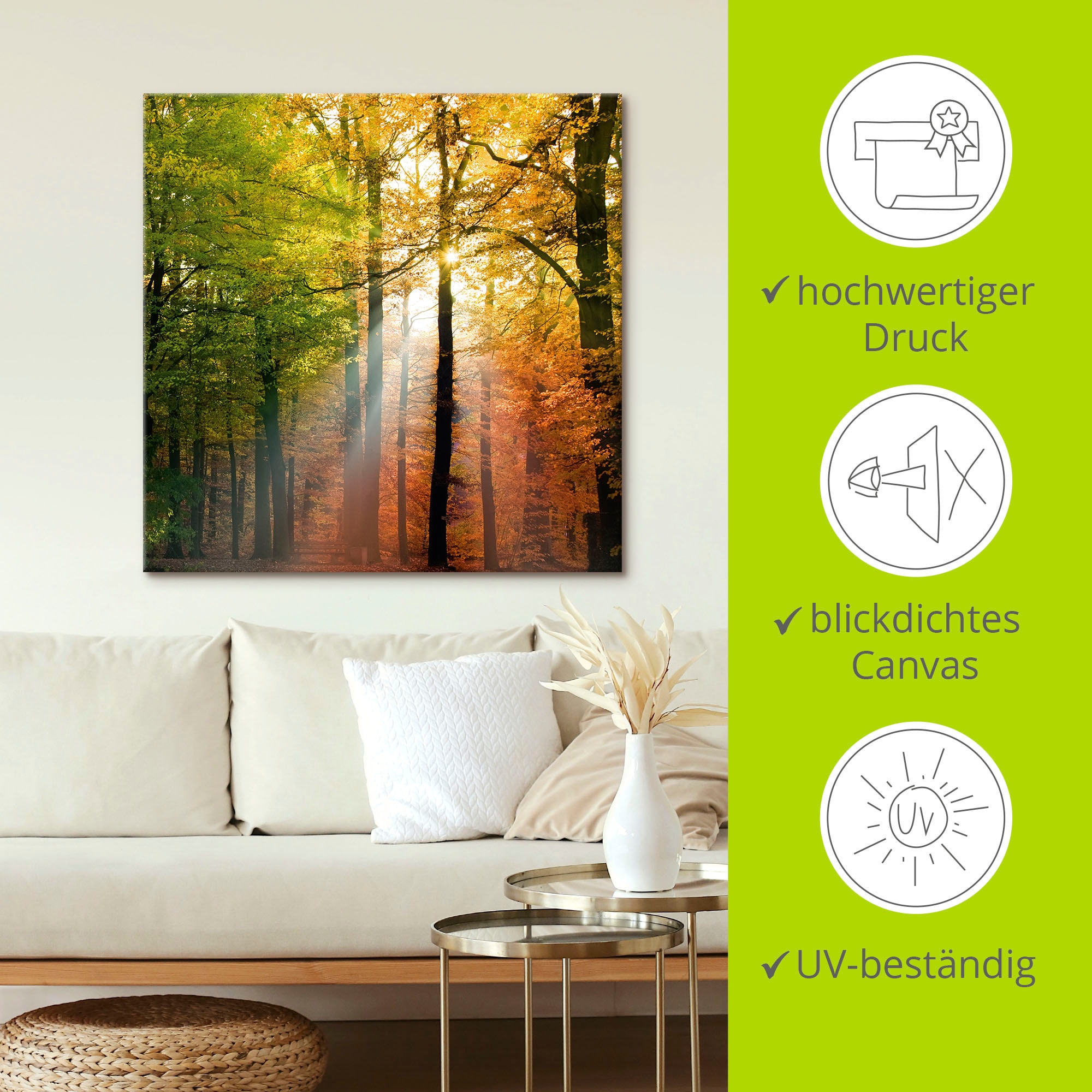 Artland Wandbild »Schöner Herbsttag 2« Wald 1 Stk. tlg. als Alubild, Outdoorbild, Leinwandbild, Poster in verschied. Größen