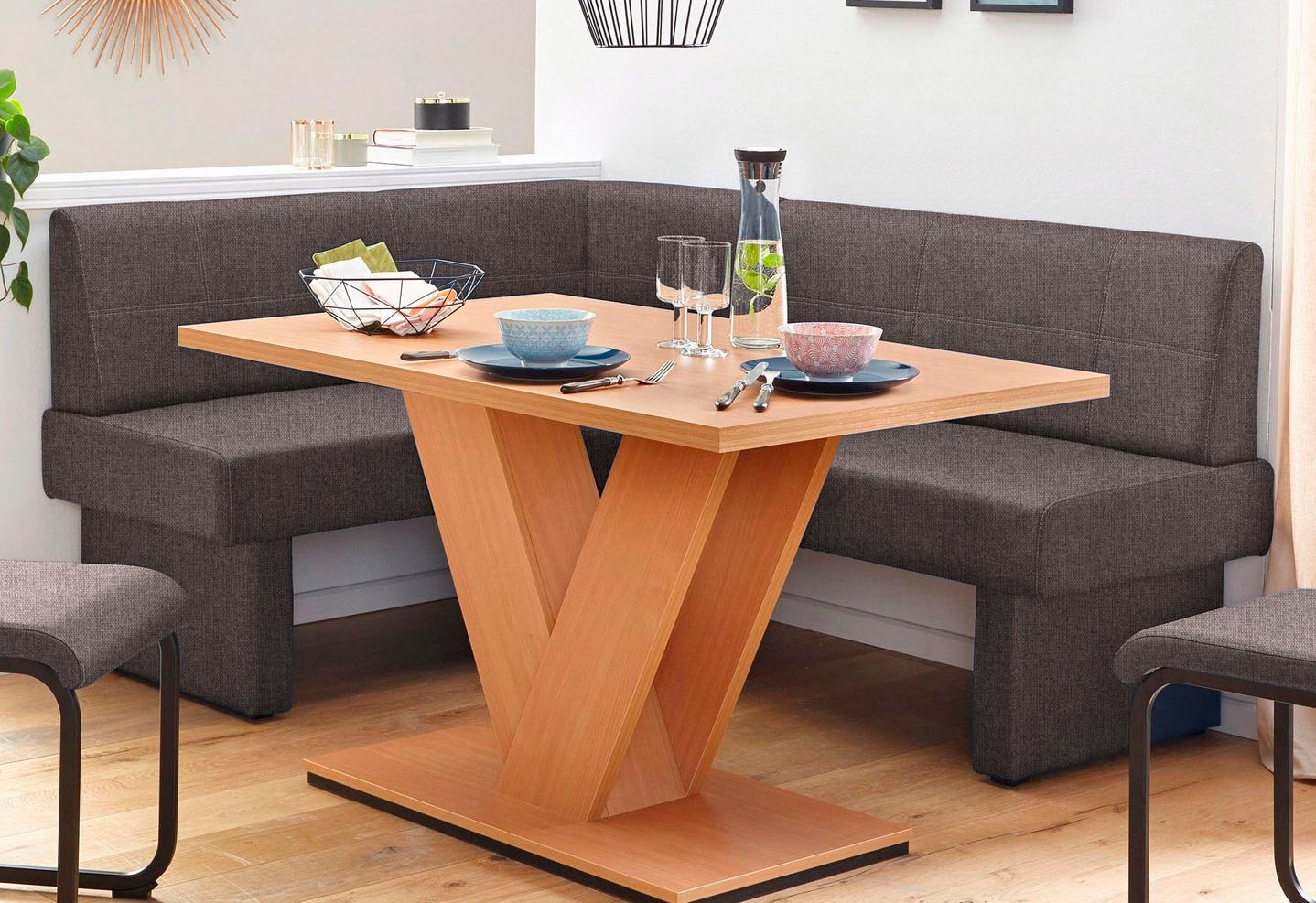 Home affaire, Eckbank »Nils« Sitz und Rücken gepolstert, verschiedene Qualitäten, dunkelbraun (Capulet 4007), Holzwerkstoff, Massivholz, Polyester,