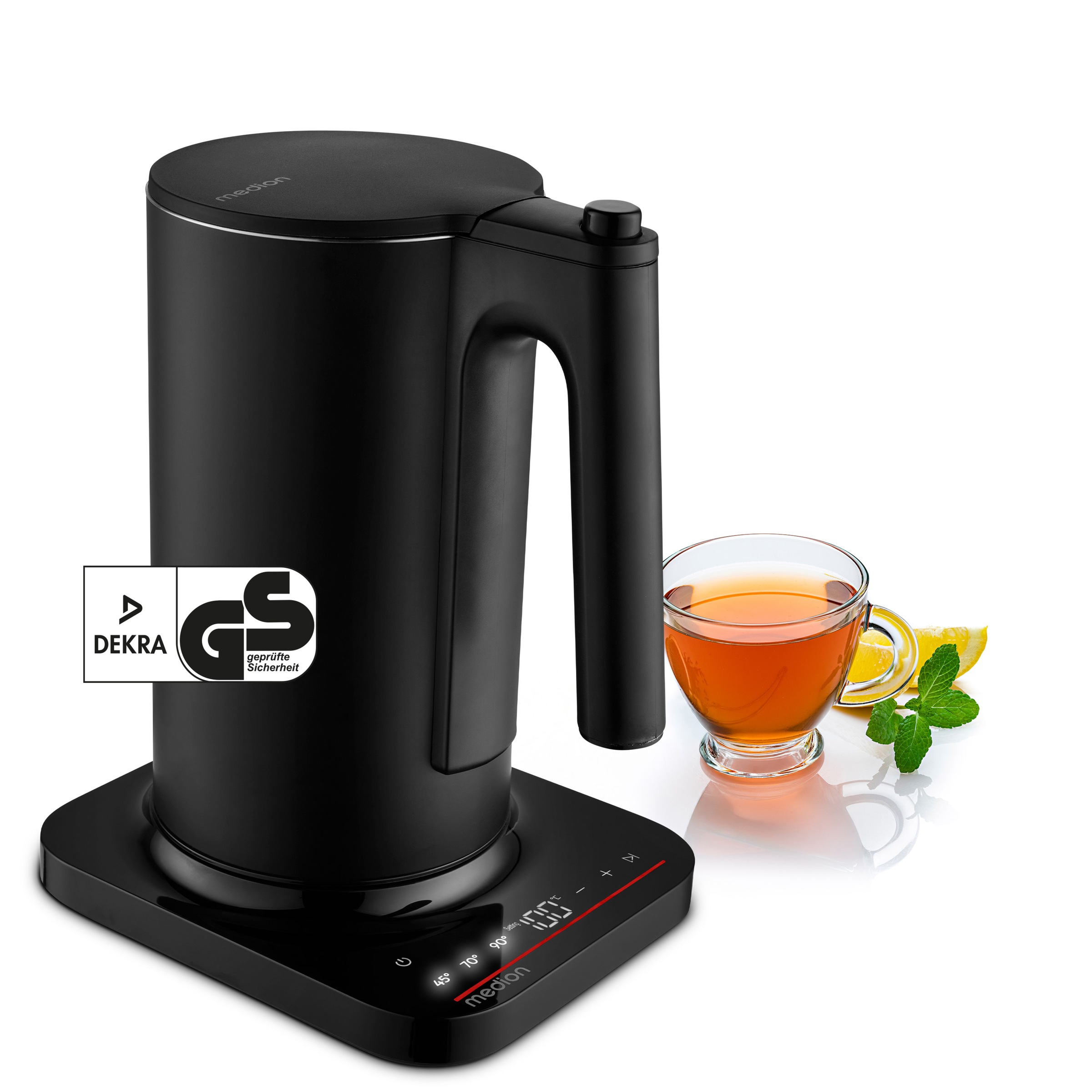 Medion , Wasserkocher »MD12106« 1, 5 l 2200 W 2.200 W, 1, 5 L, LED-Display, Sensor-Touch Bedienung, Kindersicherung, matt schwarz, Wasserkocher
