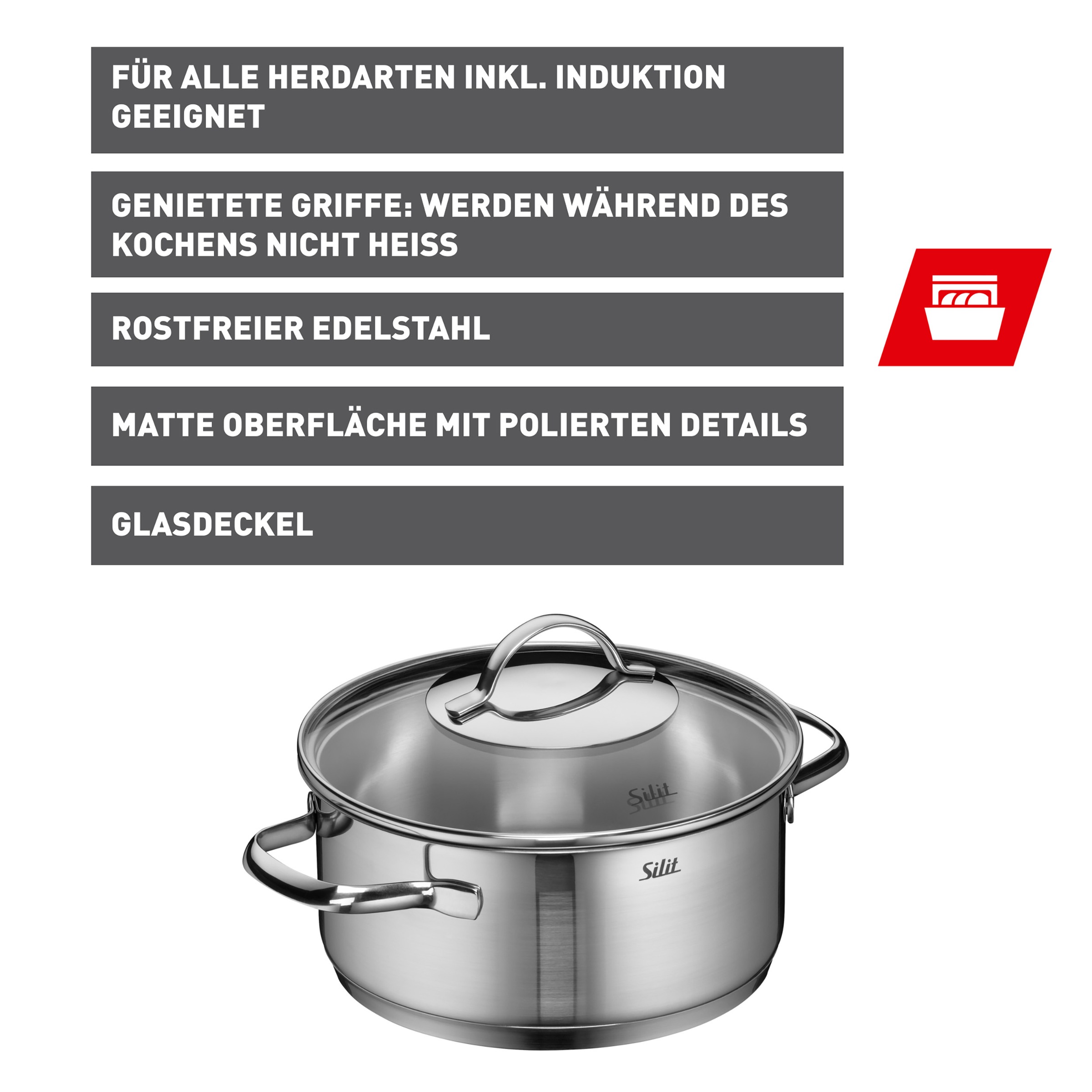Silit Bratentopf »Achat«, Edelstahl 18/10, (2 tlg.), rostfrei, Silitherm-Allherdboden, induktionsgeeignet