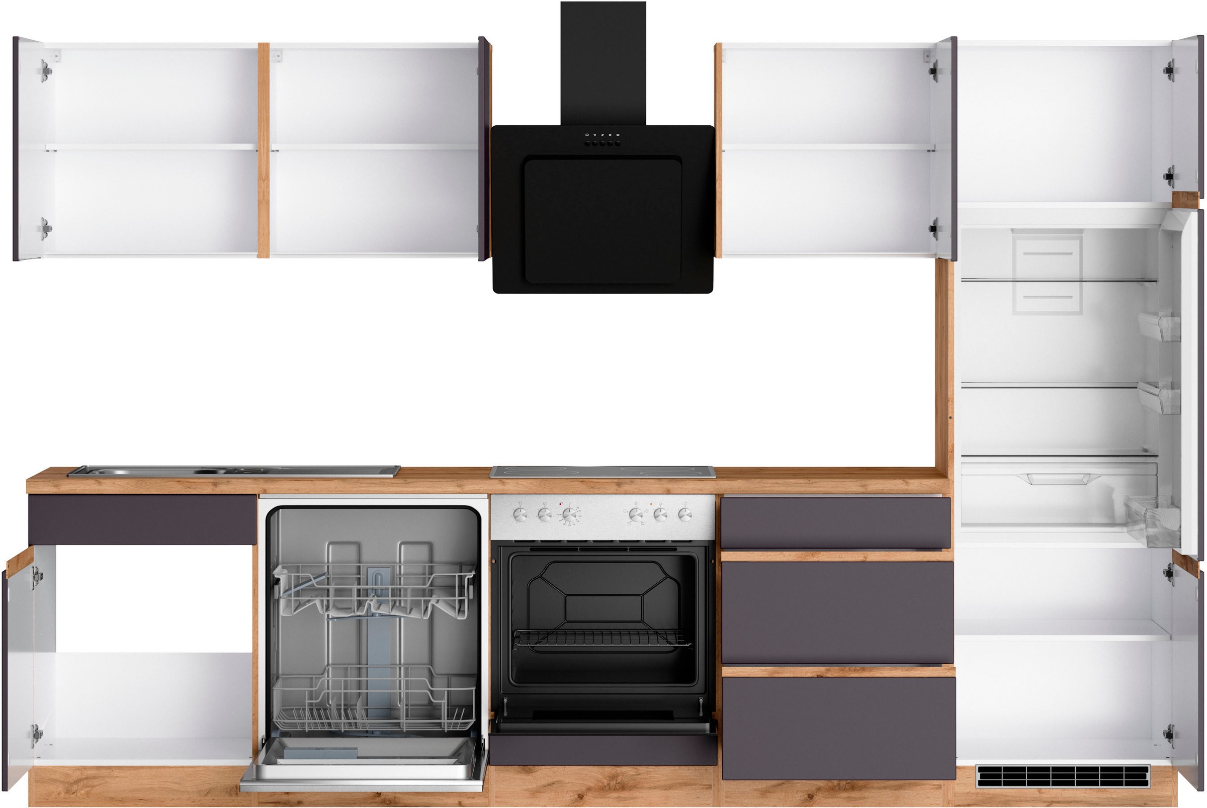 KOCHSTATION Küchenzeile »KS-Riesa« Stellbreite 300 cm, wahlweise mit oder ohne E-Geräte