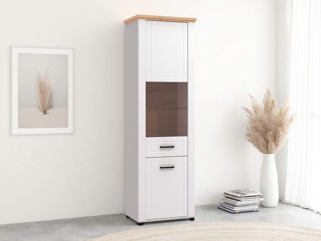 Home affaire, Vitrine »Valencia« Türen und Einlegeböden mit 4mm-Sicherheitsglas, Opaque weiß/Artisan Eiche/Weiß matt, Holzwerkstoff, MDF, 