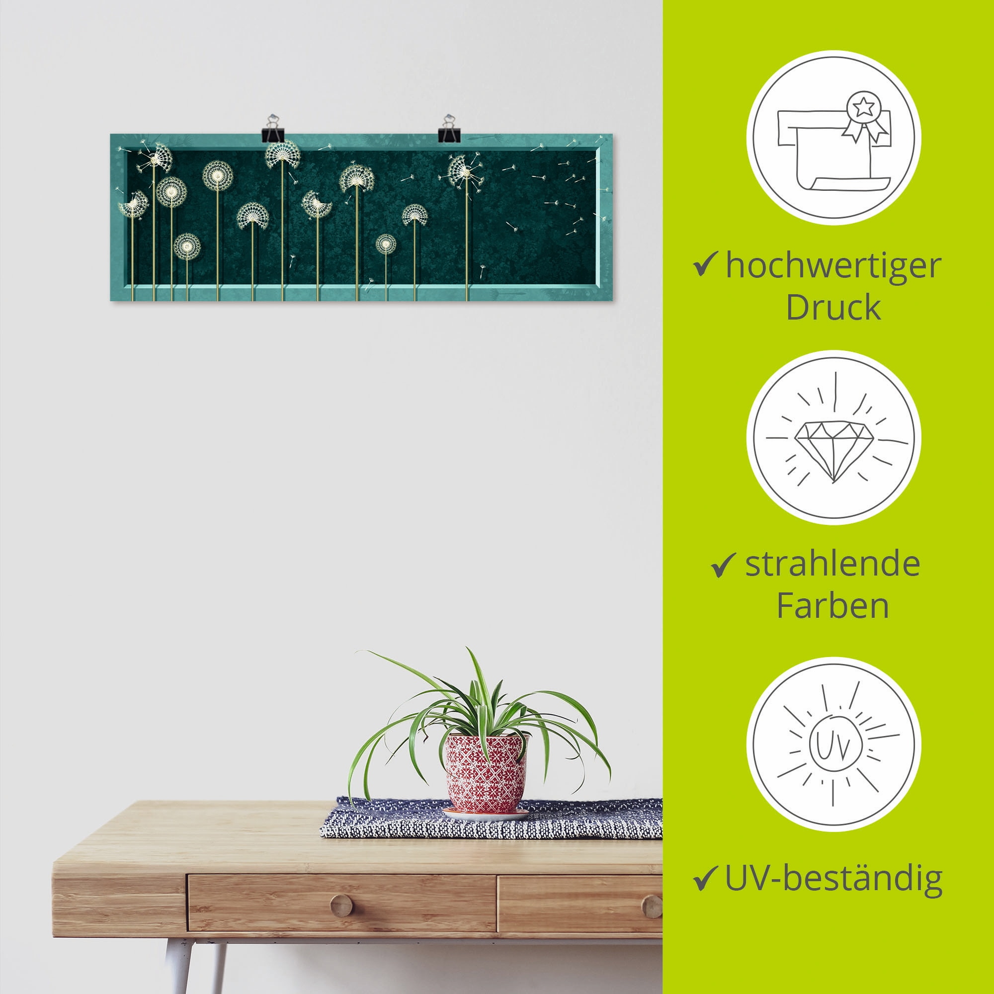 Artland Poster »Löwenzahn Modern Petrol«, Blumen, (1 St.), als Leinwandbild, Wandaufkleber oder Poster in versch. Größen