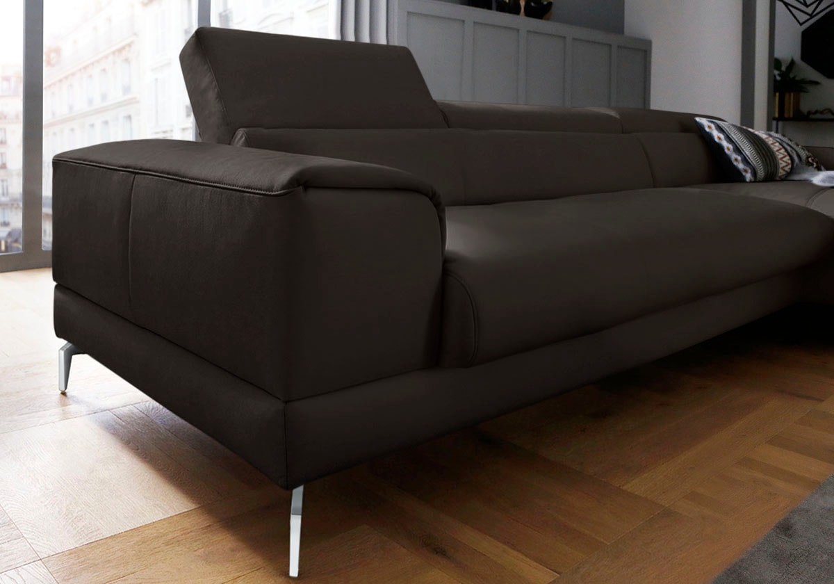 W.SCHILLIG Ecksofa »piedroo, Designsofa mit tollem Sitzkomfort, elegant und bequem, L-Form«, Kopfteilverstellung, wahlweise mit Sitztiefenverstellung, Breite 343cm