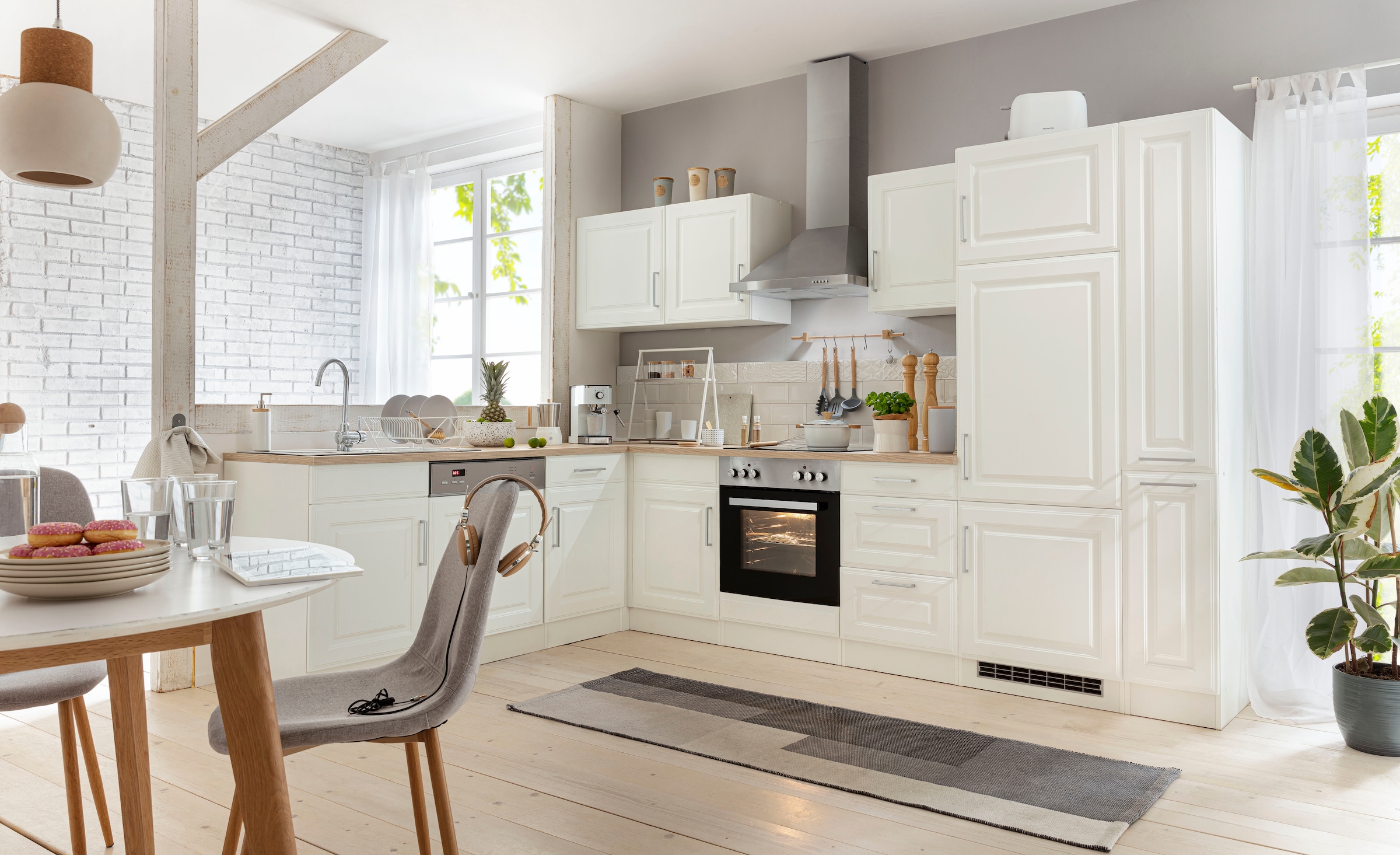 KOCHSTATION Winkelküche »KS-Stockholm«, Stellbreite 220/310 cm, mit hochwertigen MDF Fronten im Landhaus-Stil