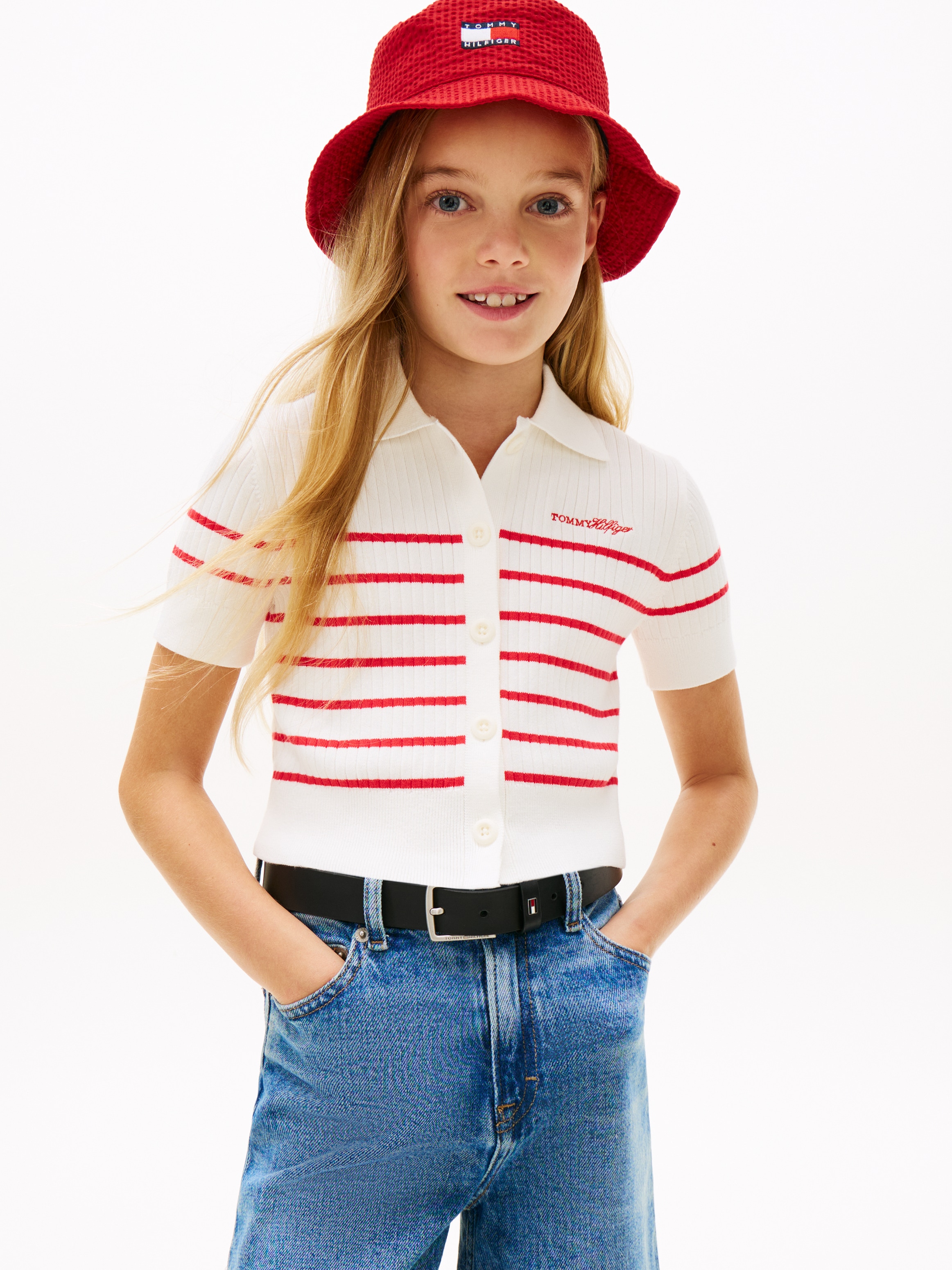 Tommy Hilfiger Strickjacke »SWEATER RIB POLO SS« Kinder bis 16 Jahre, regular fit