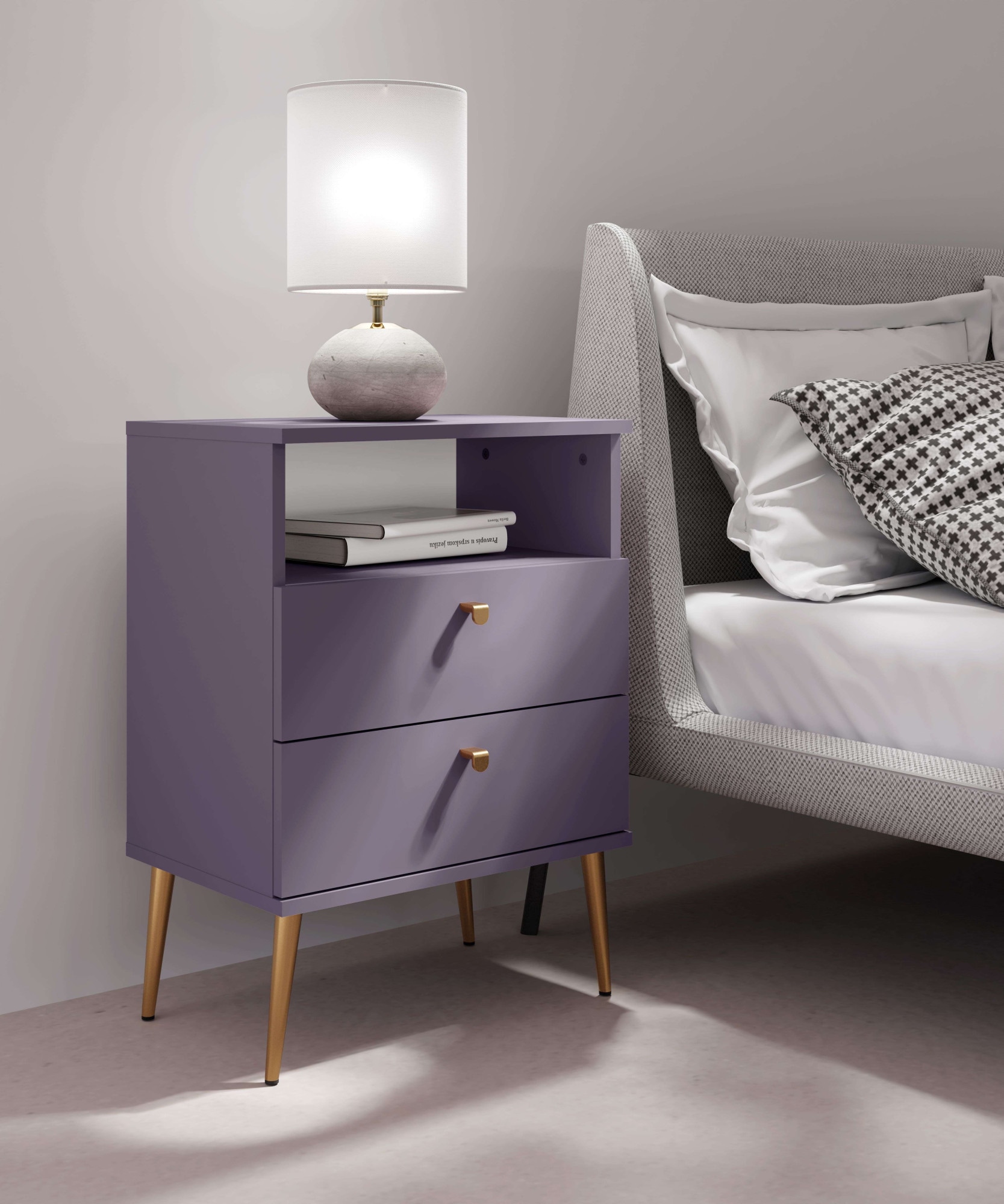 OTTO home Nachttisch "Elyriia Nachtkommode mit 2 Schubladen und Fach, Premium-Qualität" mit viel Stauraum, modernes Design, pflegeleicht und robust