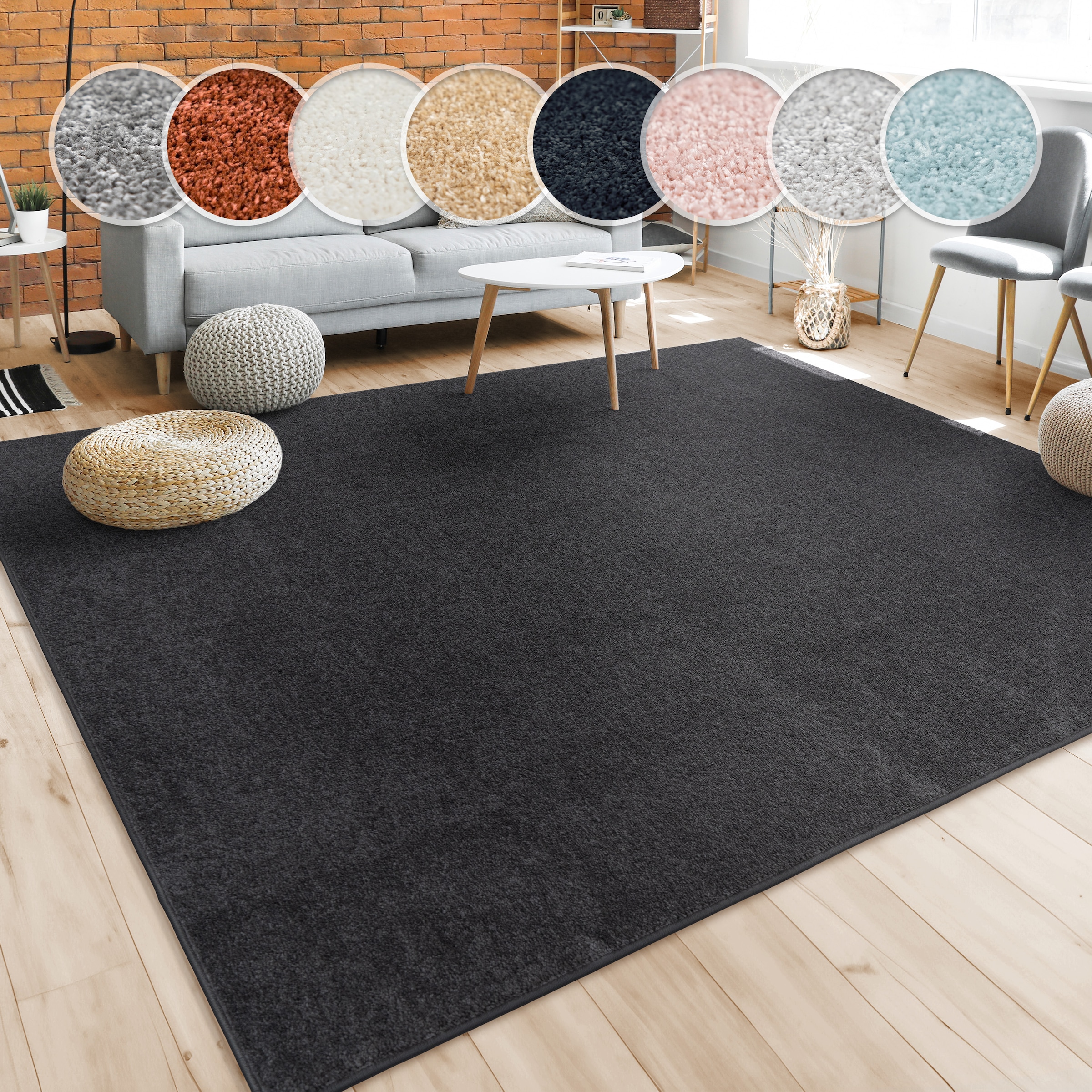 Paco Home - Tapis De Salon Poils Ras Chambre à Coucher Motif Monochrome Moderne Noir Gris 200x280 cm