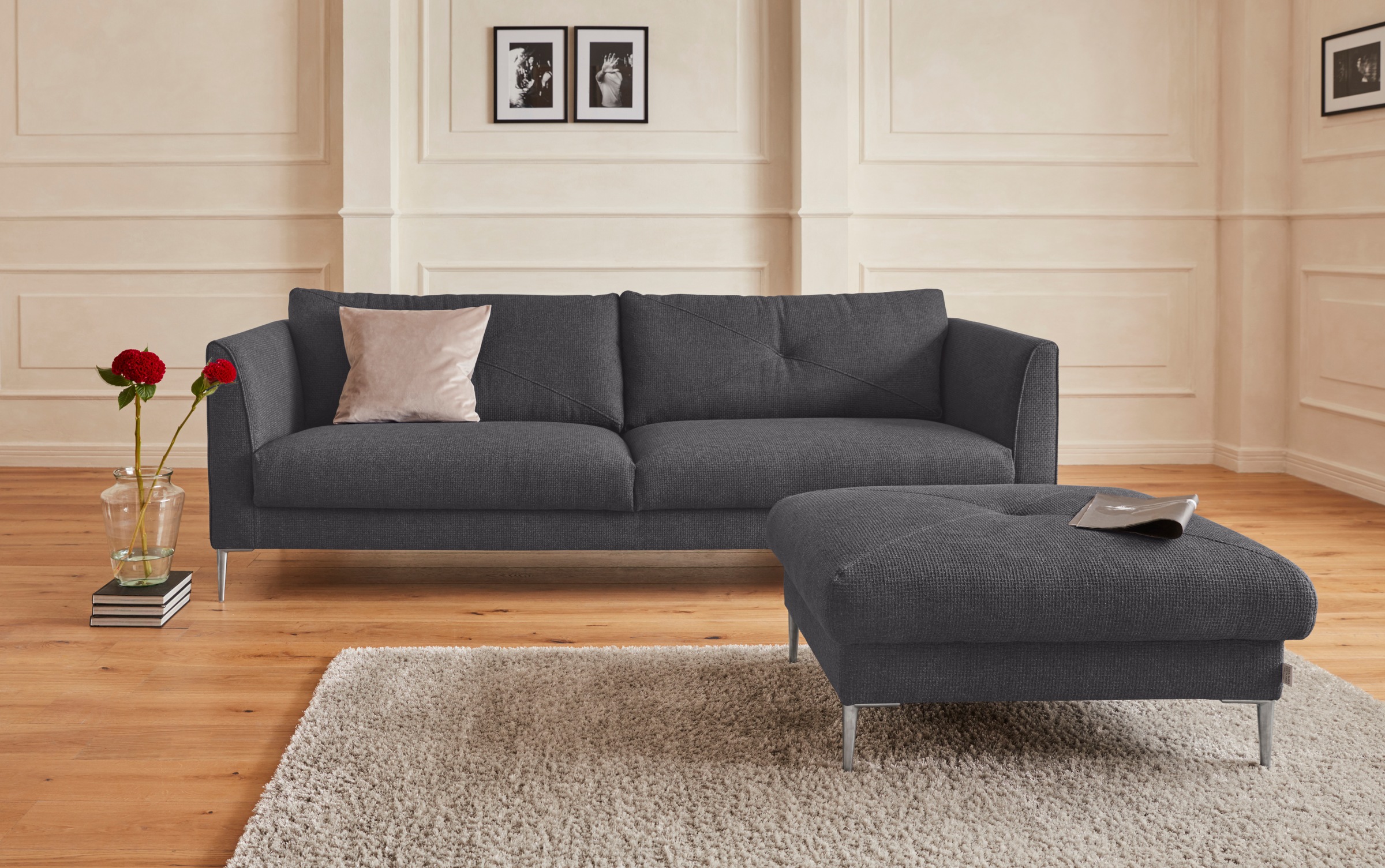 Guido Maria Kretschmer Home&Living 2,5-Sitzer »Chilltime, elegant und bequem, Komfortsitzhöhe 46cm, Breite 237cm«, mit eleganter Kreuznaht in den Rückenkissen, Breite 237 cm
