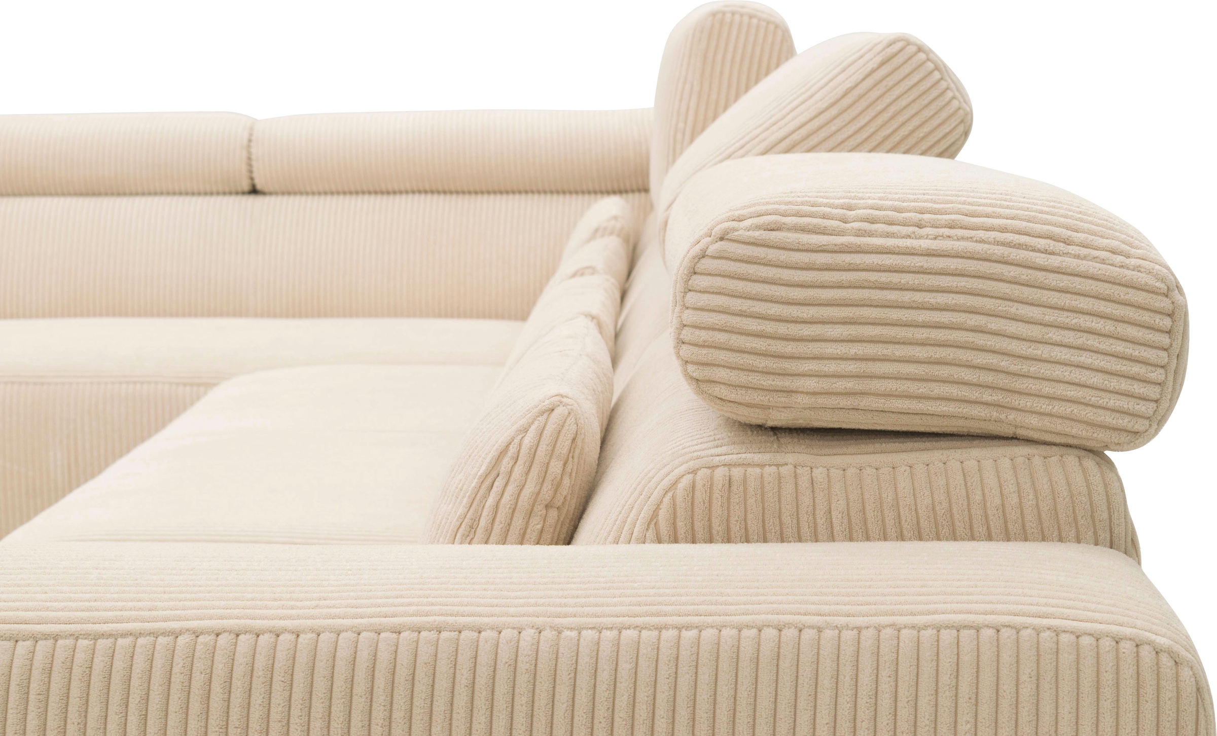 DOMO collection Wohnlandschaft »Brandon, belastbar bis 140kg/ Sitz, B/T: 359/228 cm, U-Form«, ohne Sitztiefenverstellung, Cord, creme