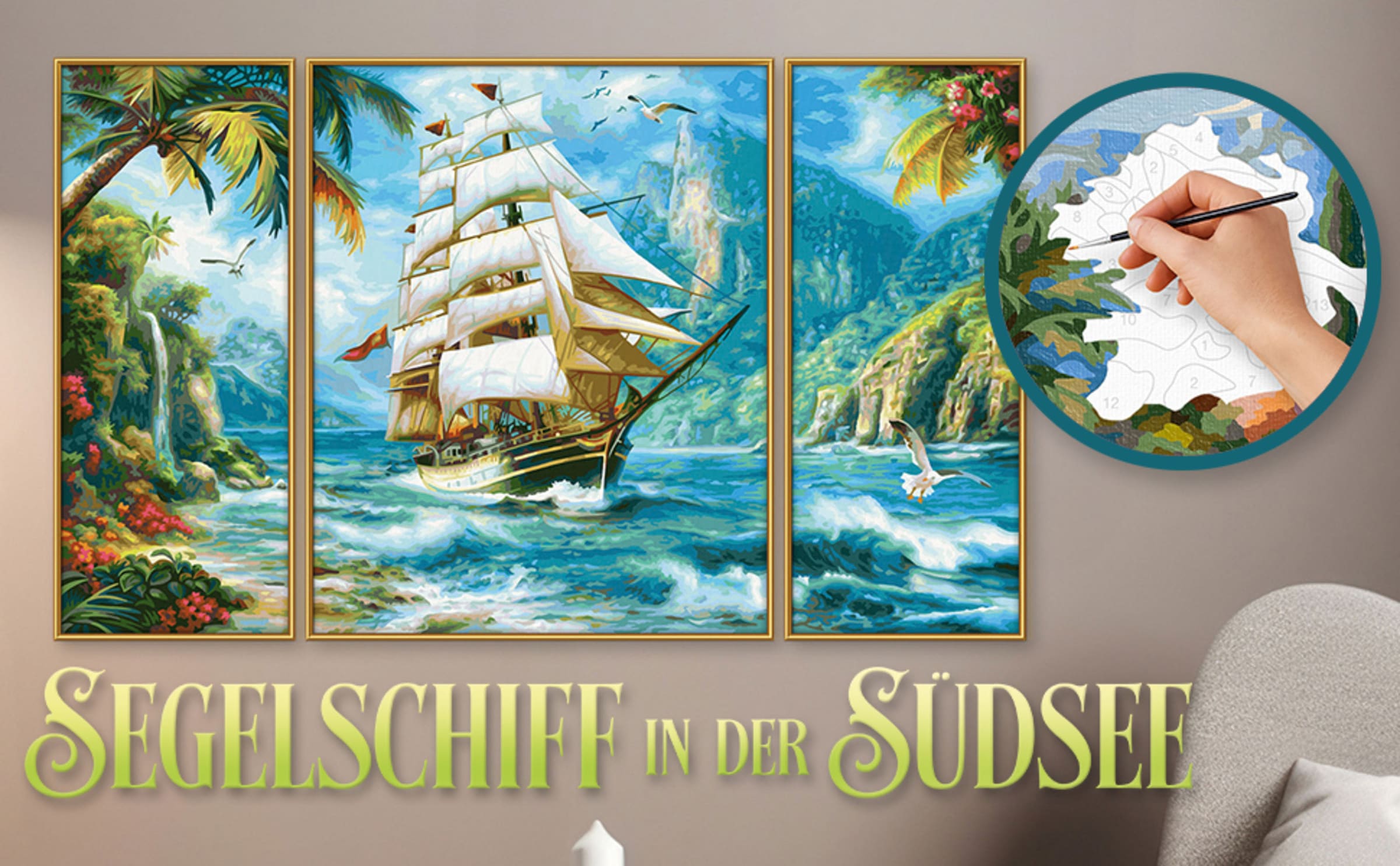 Schipper Malen nach Zahlen »Meisterklasse Triptychon - Segelschiff in der Südsee« Made in Germany