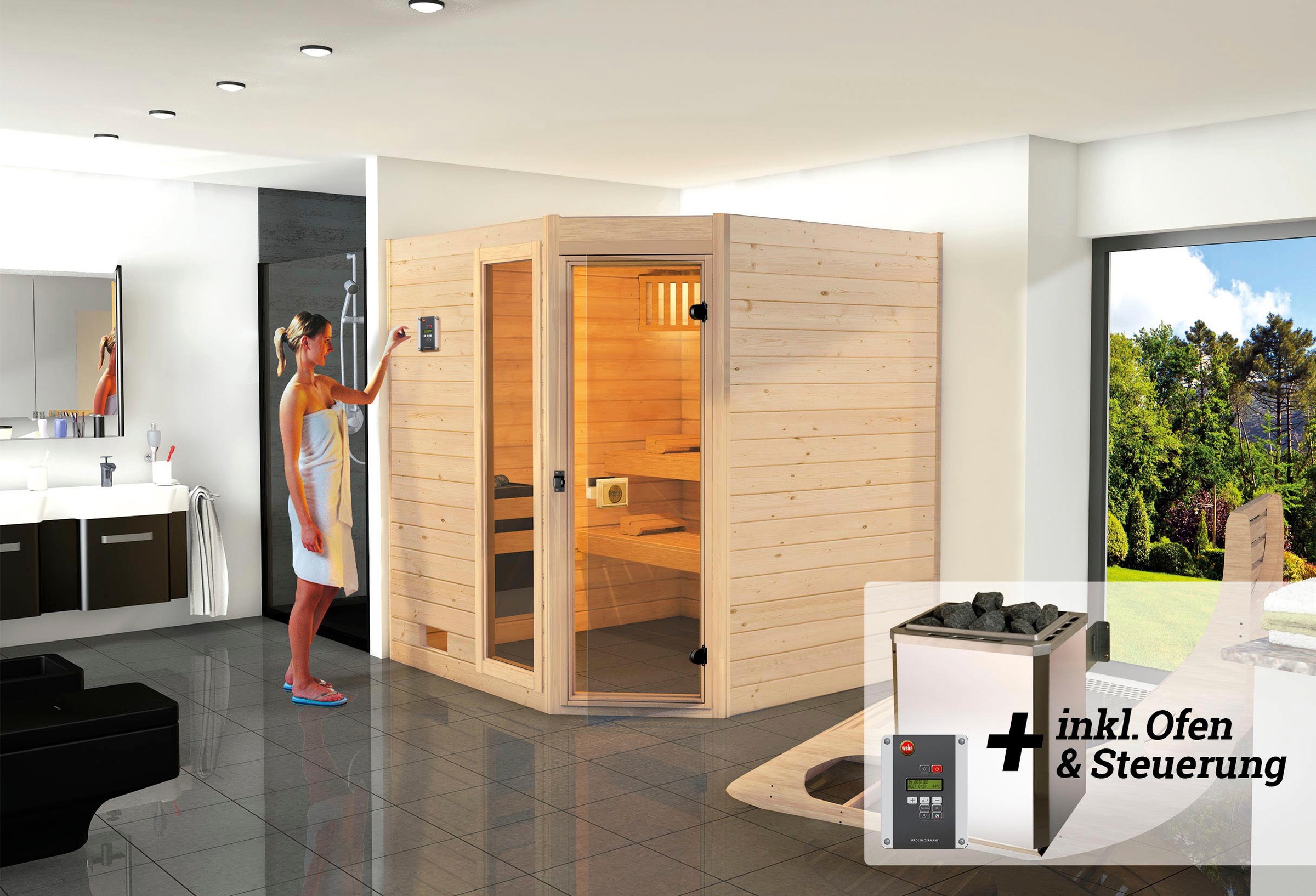 weka Sauna »Valida«, (Set), 7,5 kW-Ofen mit digitaler Steuerung