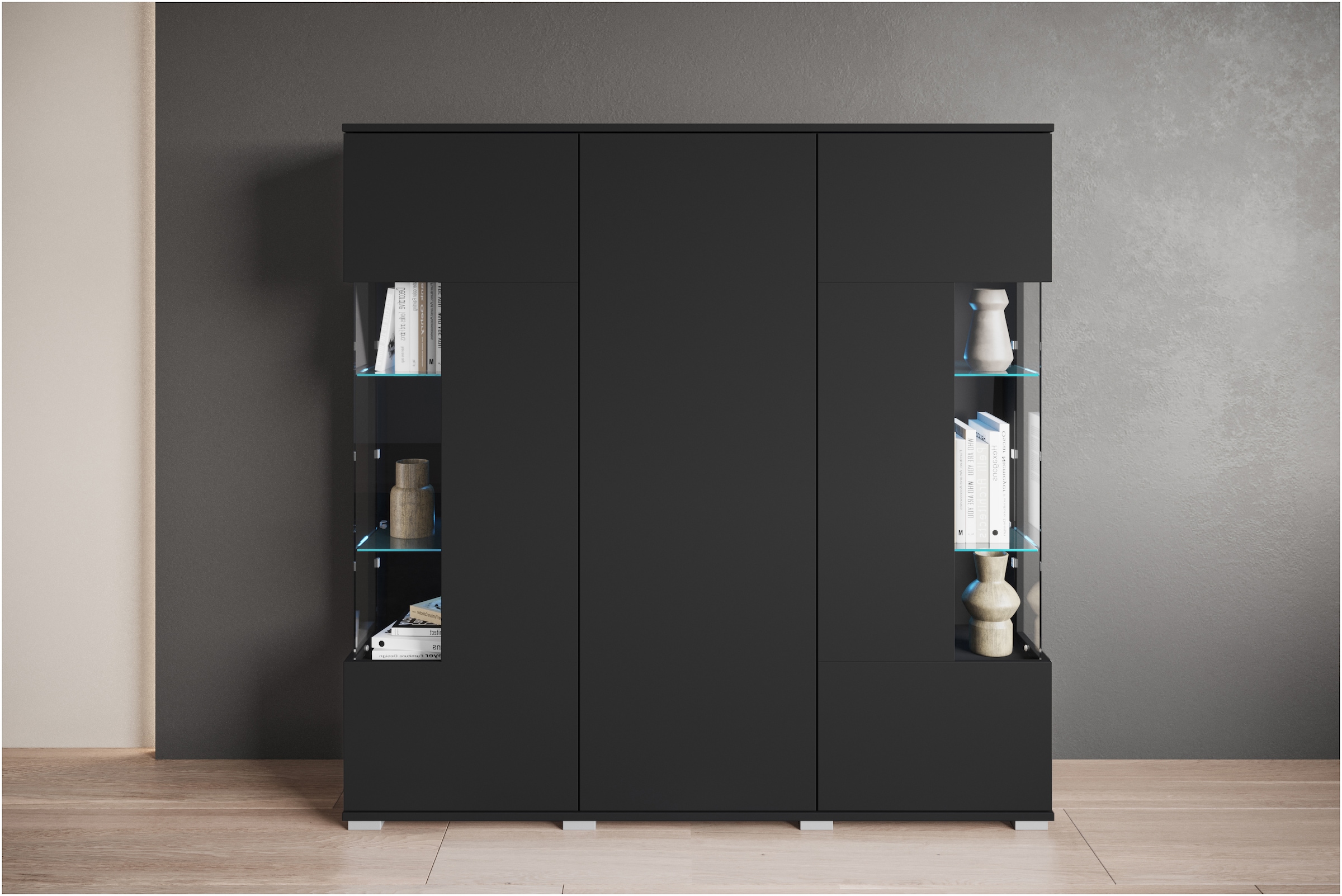 INOSIGN Highboard »Kenia«, Modernes Highboard, mit Glastüren, Breite 135 cm