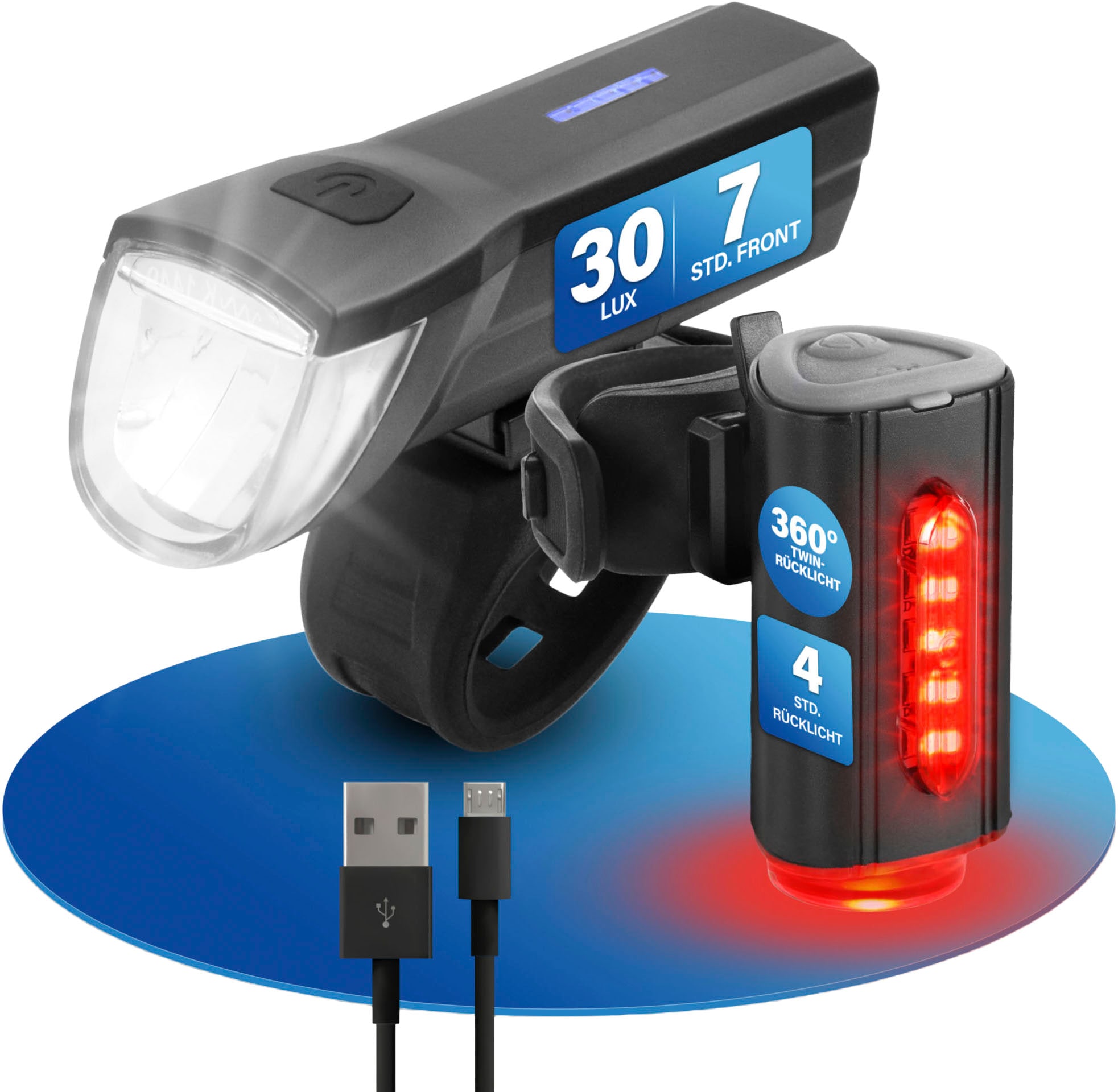 FISCHER Fahrrad Fahrradbeleuchtung »FISCHER LED Beleuchtungsset mit 360Â° Bodenleuchte« mit zusätzlicher Bodenleuchte