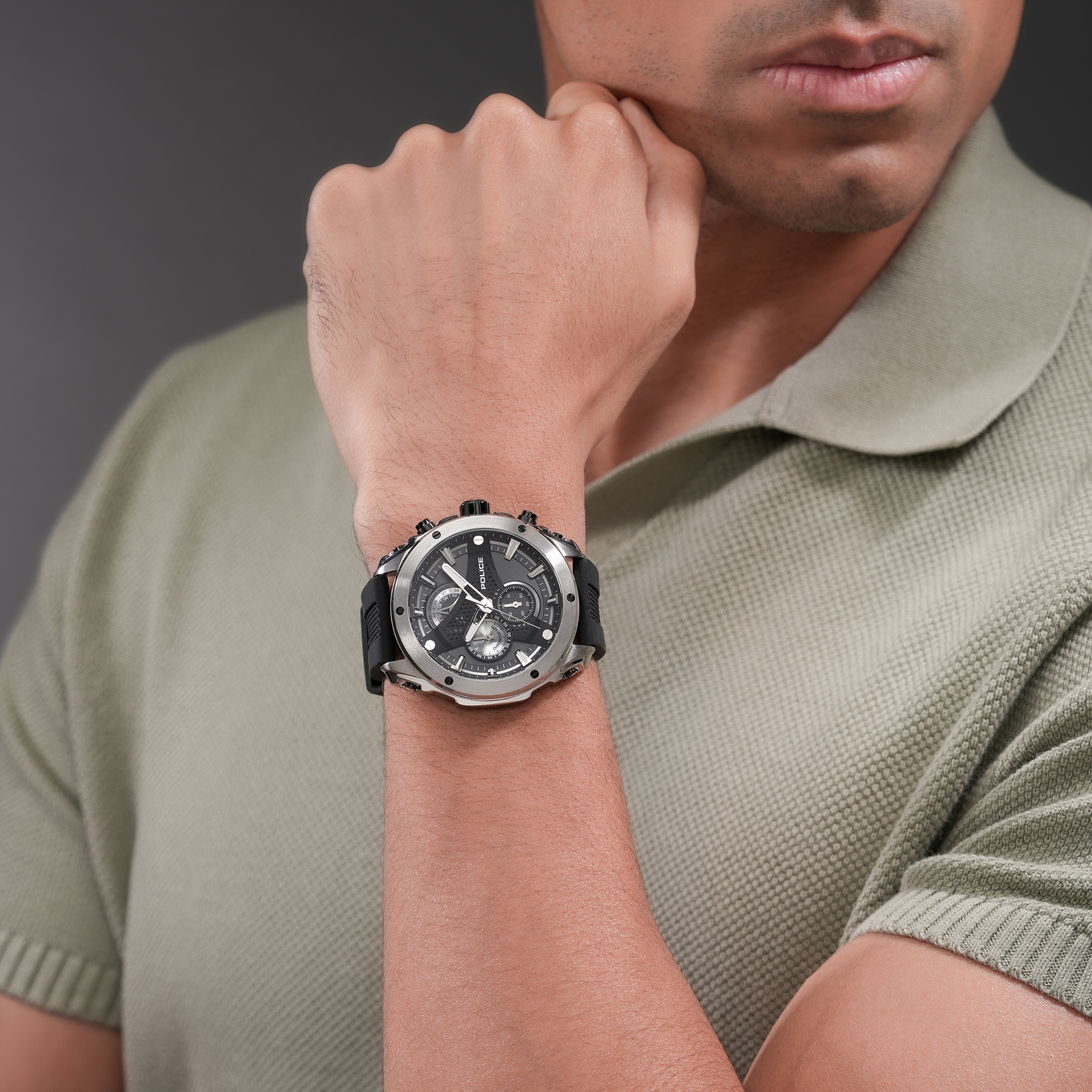 Police Chronograph »Wyvern« Quarzuhr, Armbanduhr, Herrenuhr, Silikonarmband, analog, Stoppfunktion