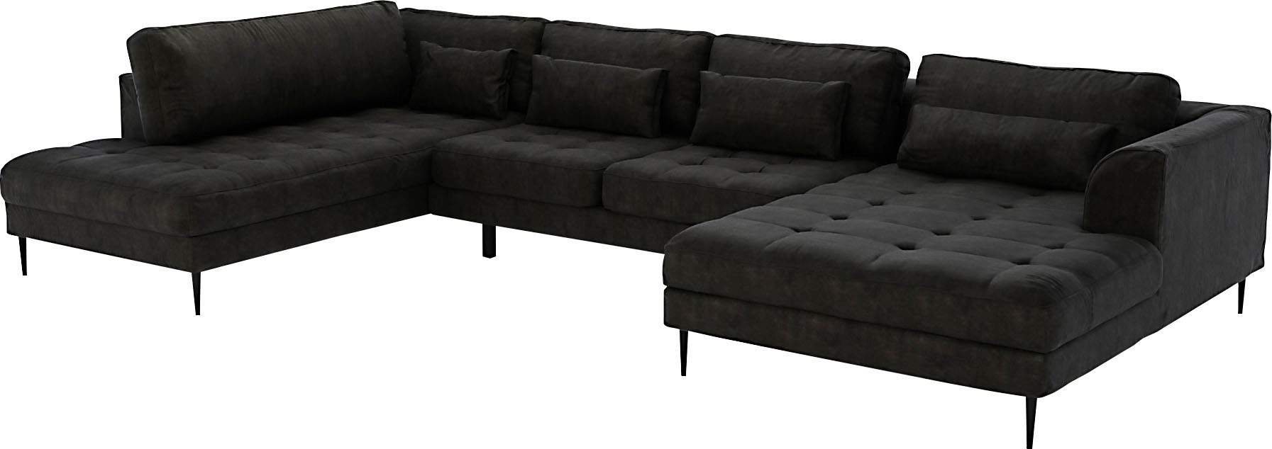 TRENDMANUFAKTUR Wohnlandschaft »Luzi, gemütliches Sofa, extra viel Platz, viele Kissen«, Designsofa mit tollem Sitzkomfort, Metallfüße schwarz, Breite 361 cm