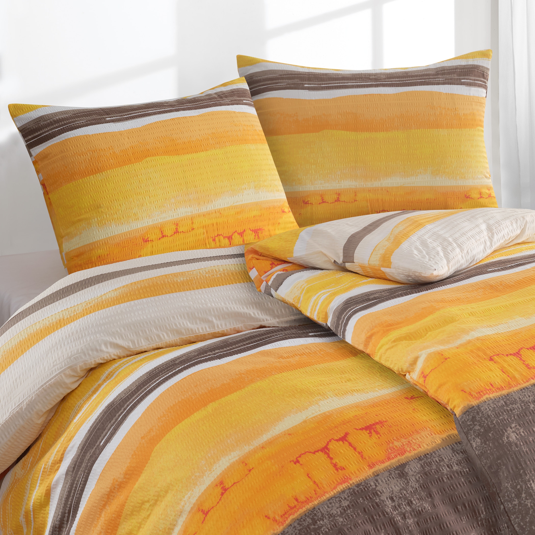 Florella Kinderbettwäsche »»Ursa kaki« Soft-Touch Seersucker,  50% Baumwolle, 50% Viskose«